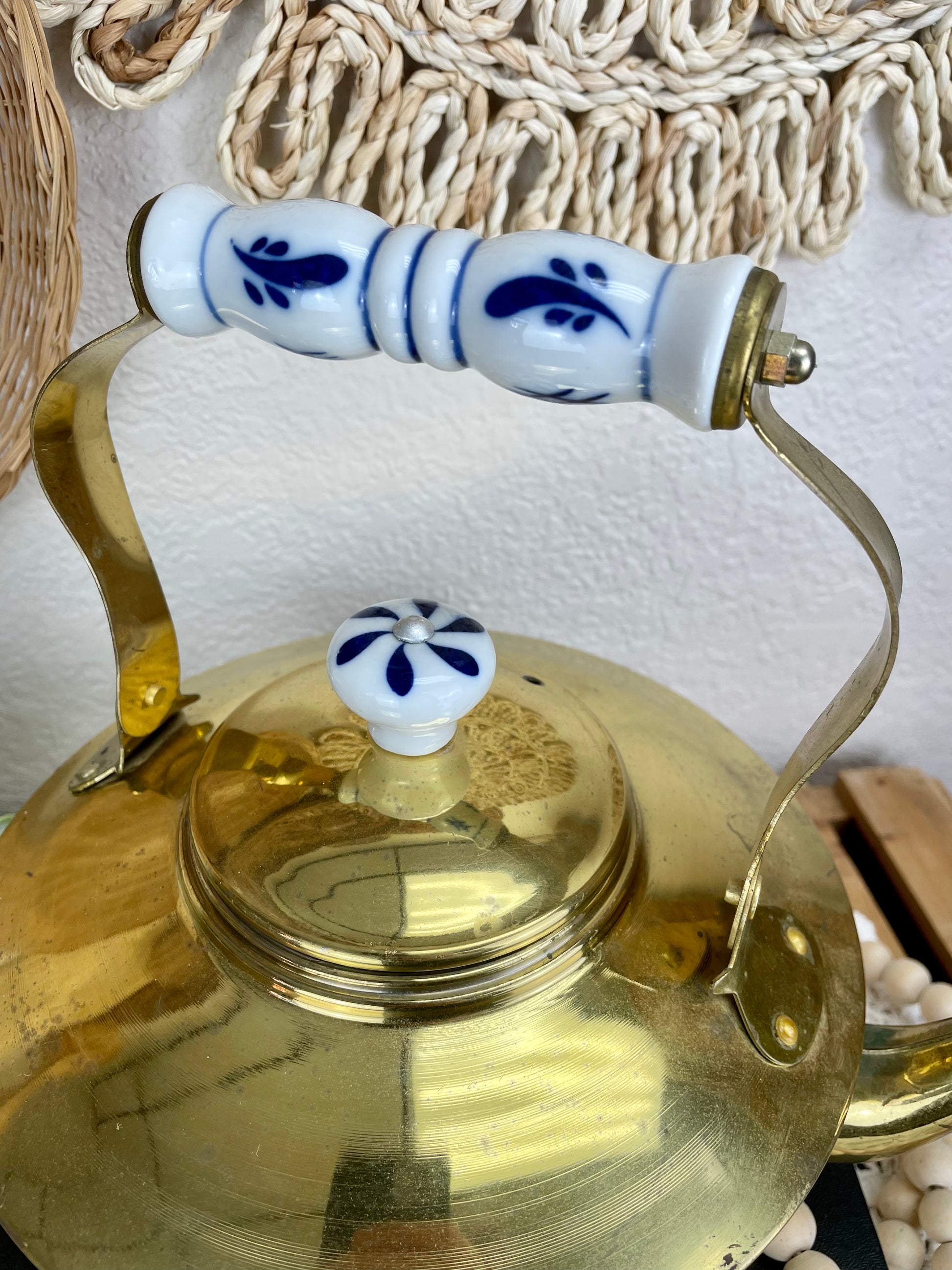 Vintage Brass Teapot with Ceramic Handle – Hanna Banana Creations