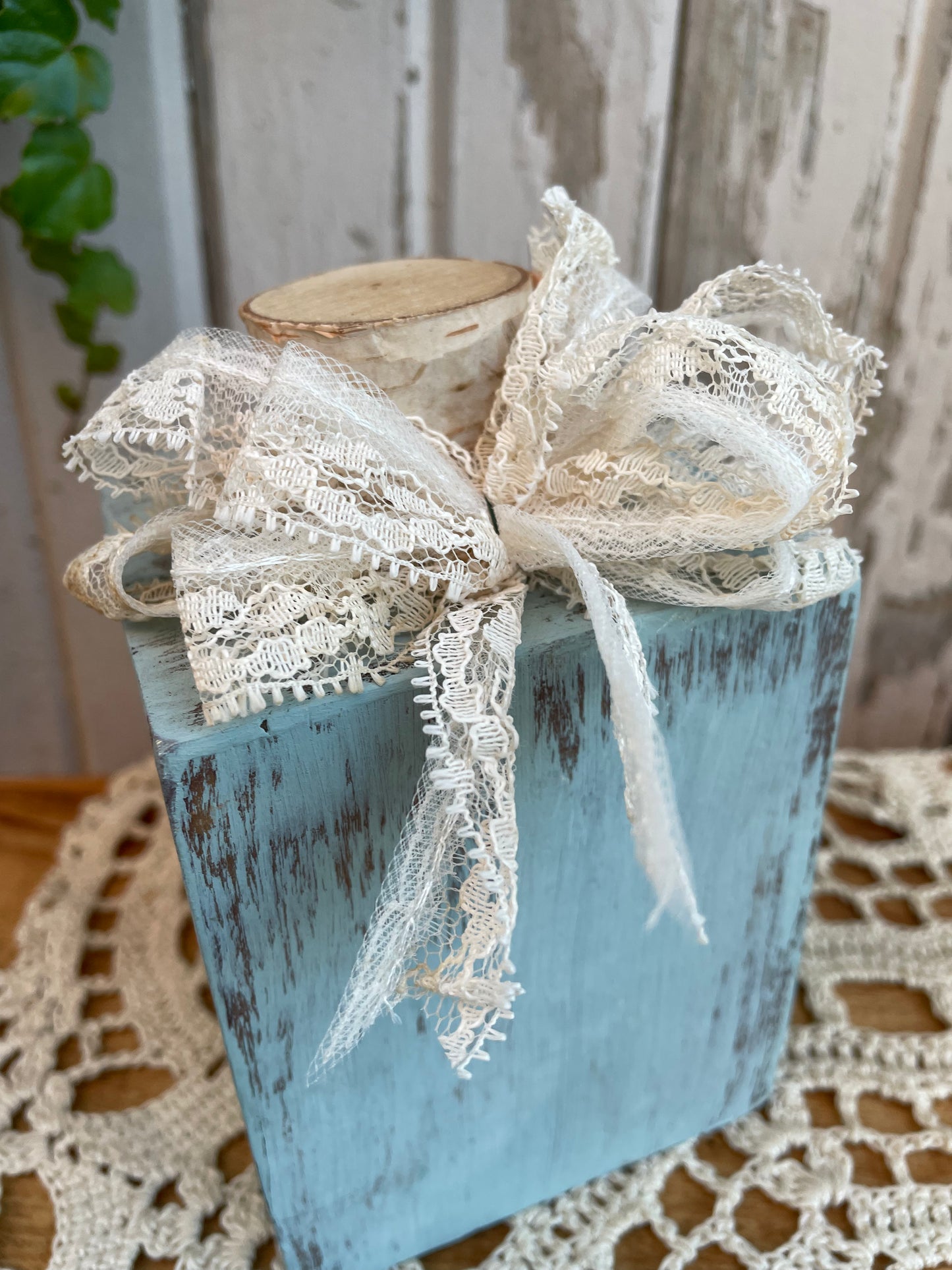 Small Blue Reclaimed Wood Block Pumpkin