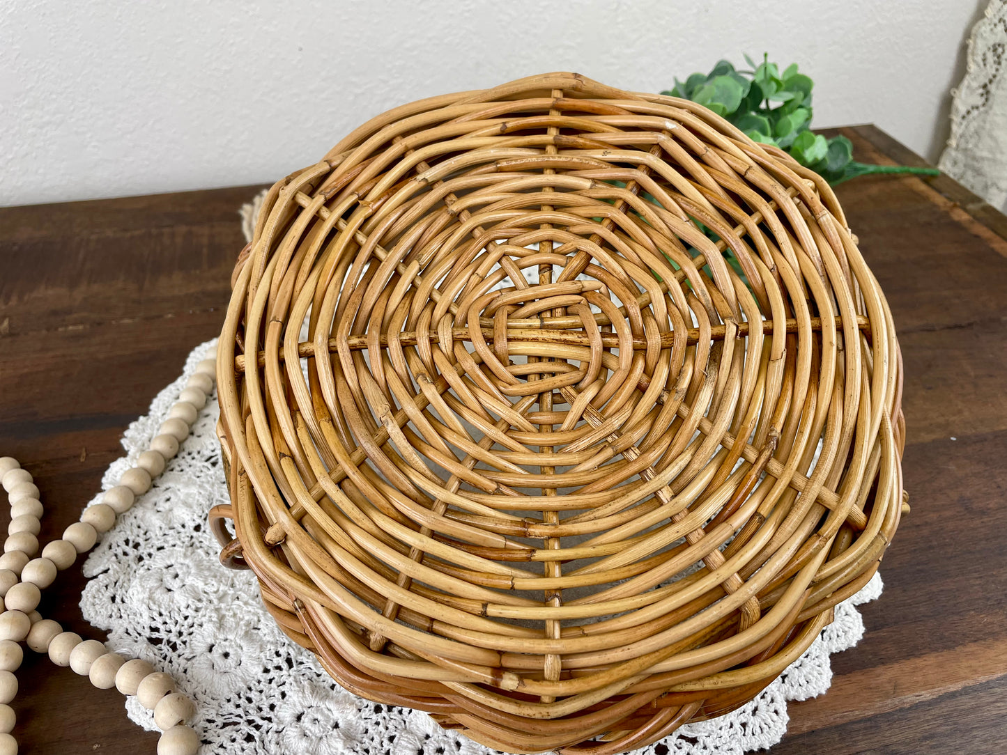 Vintage Chunky Wicker Tray with Handles