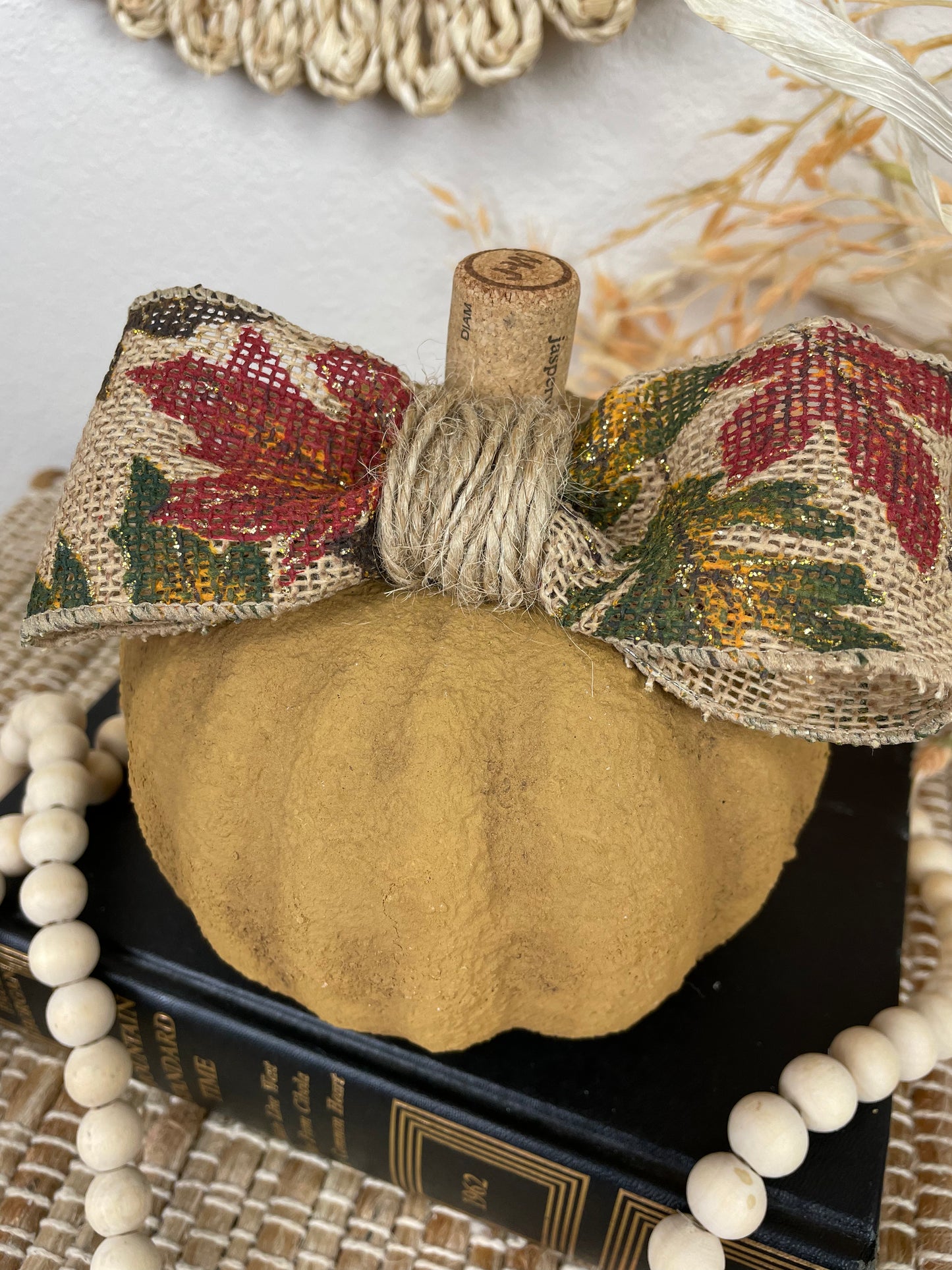 Handmade Textured Yellow Pumpkin with Bow