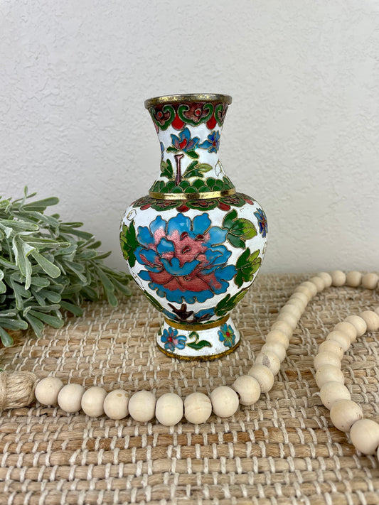 Vintage Asian Cloisonné Enamel & Brass Vase