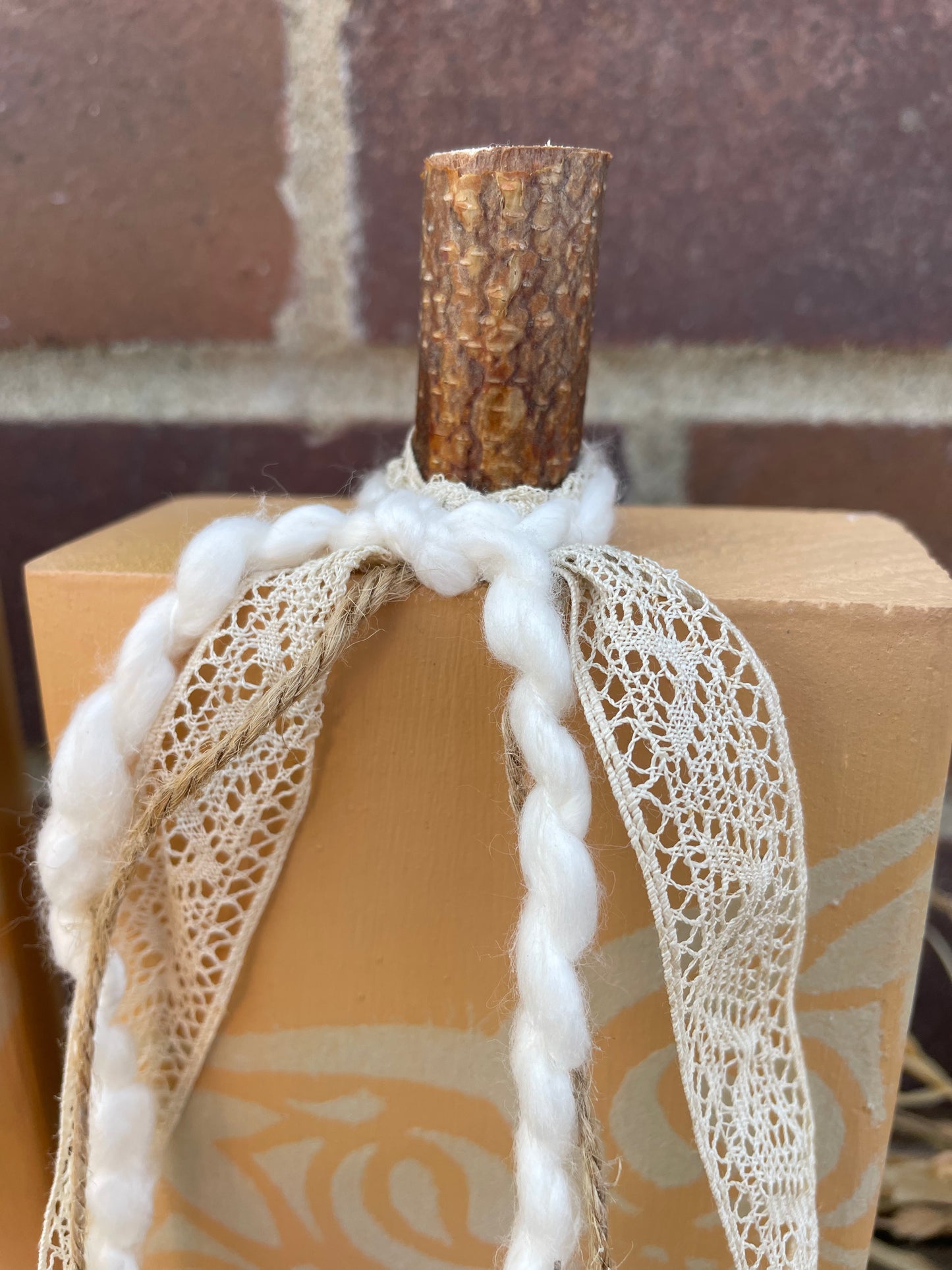 Handmade Reclaimed Light Peach & Beige Boho Pumpkin Set