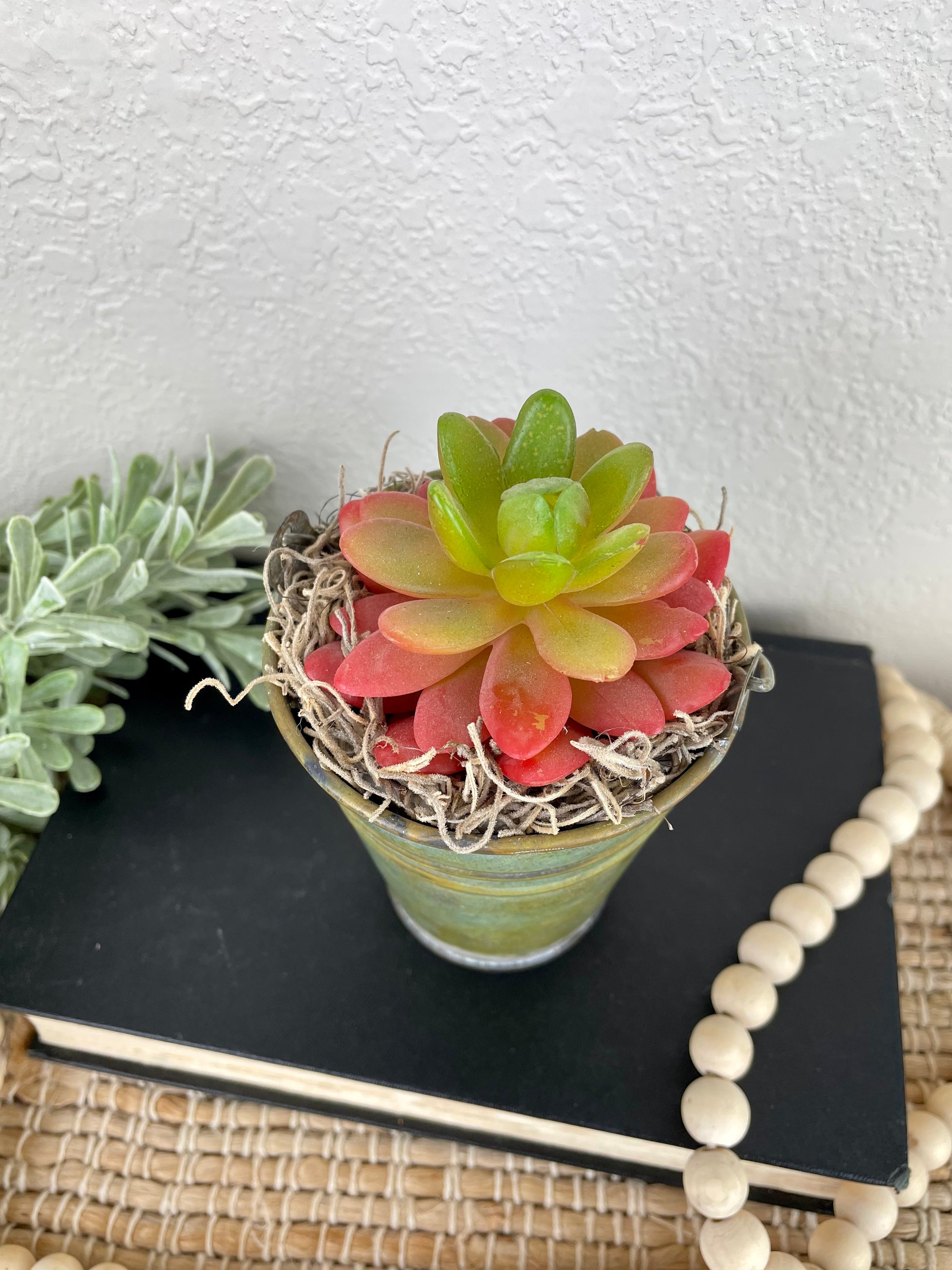 succulent bucket Handmade Faux Succulent Bucket Plant
