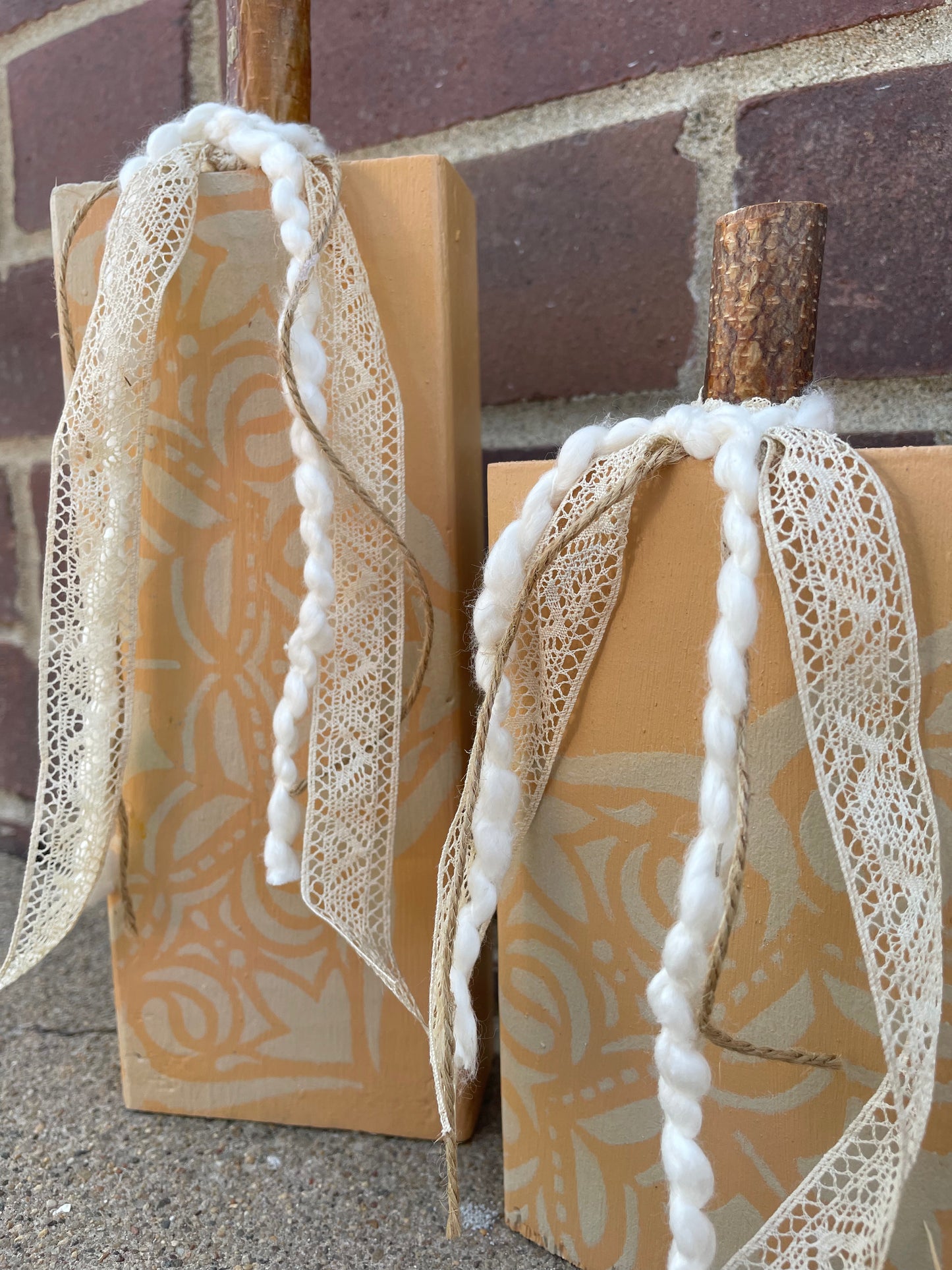 Handmade Reclaimed Light Peach & Beige Boho Pumpkin Set