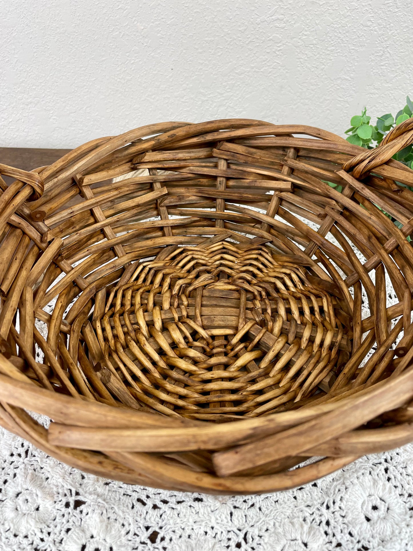 Vintage Chunky Wicker Basket with Handles