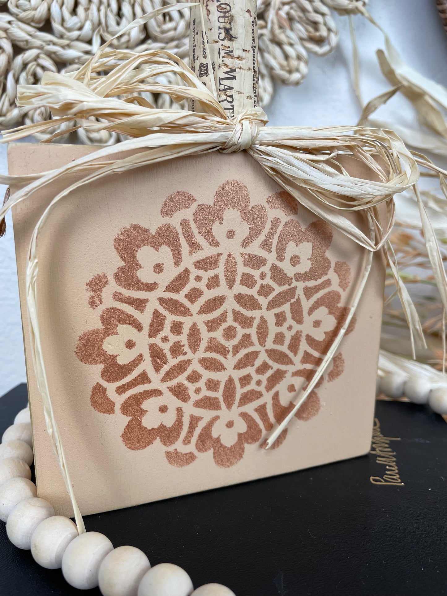 Handmade Reclaimed Wood Peach Boho Pumpkin