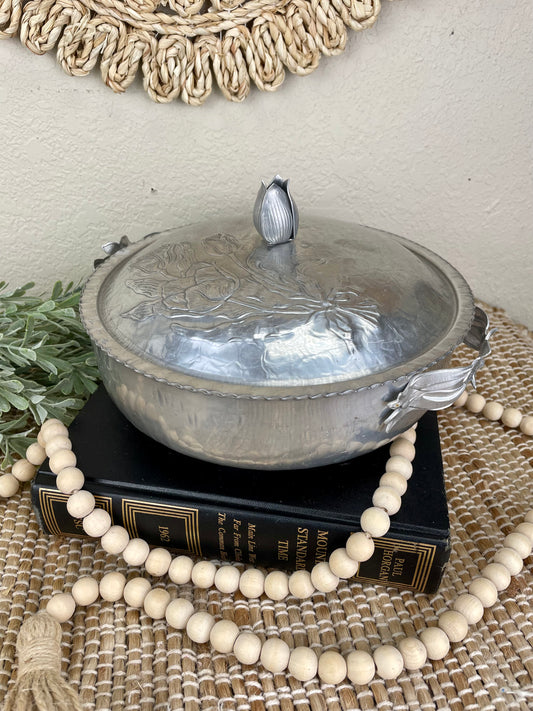 Vintage Hammered Aluminum Dish with Lid