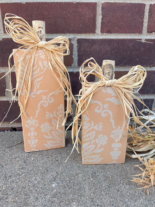 Handmade Reclaimed Light Peach and Beige Pumpkin Set
