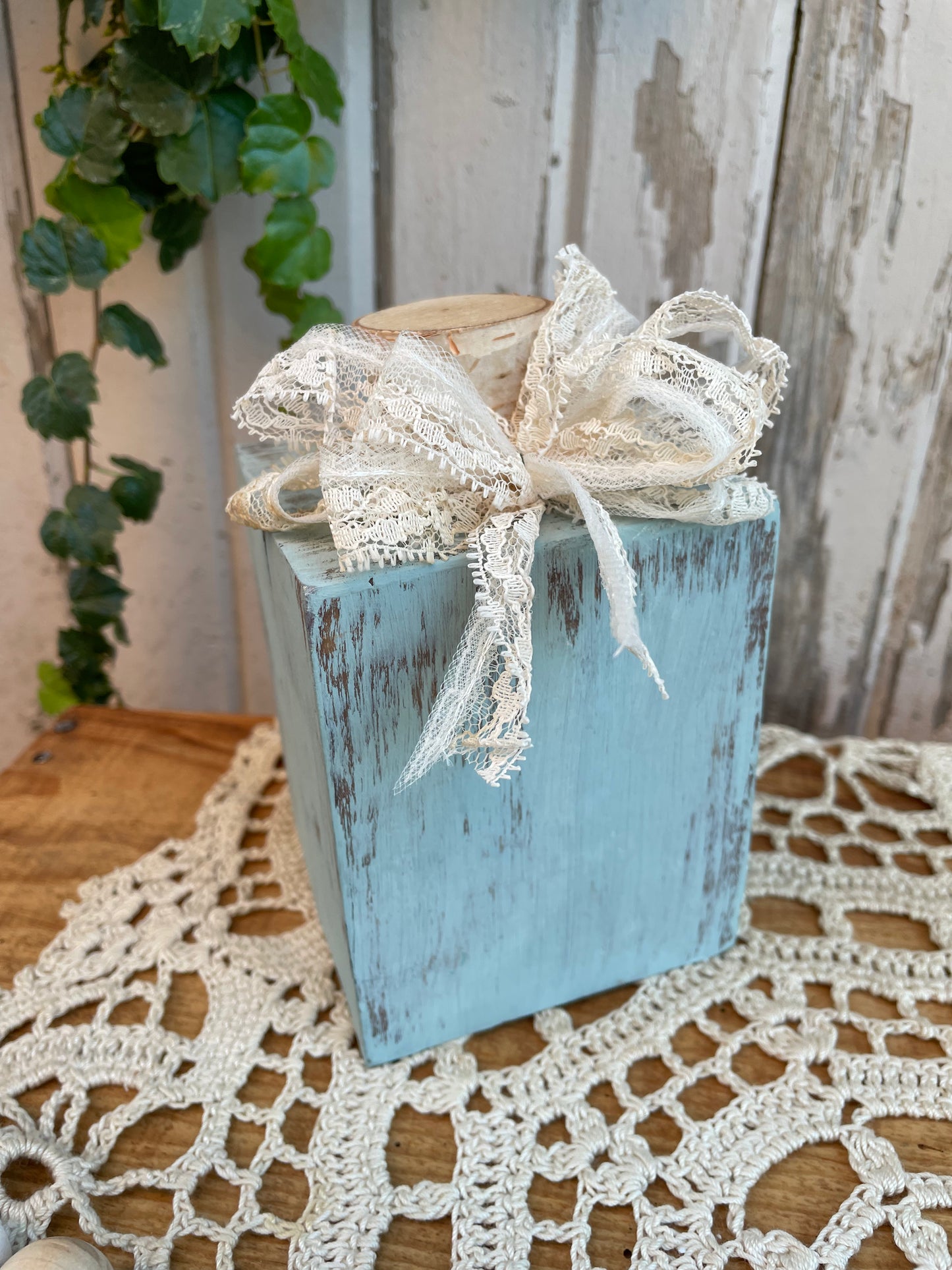 Small Blue Reclaimed Wood Block Pumpkin