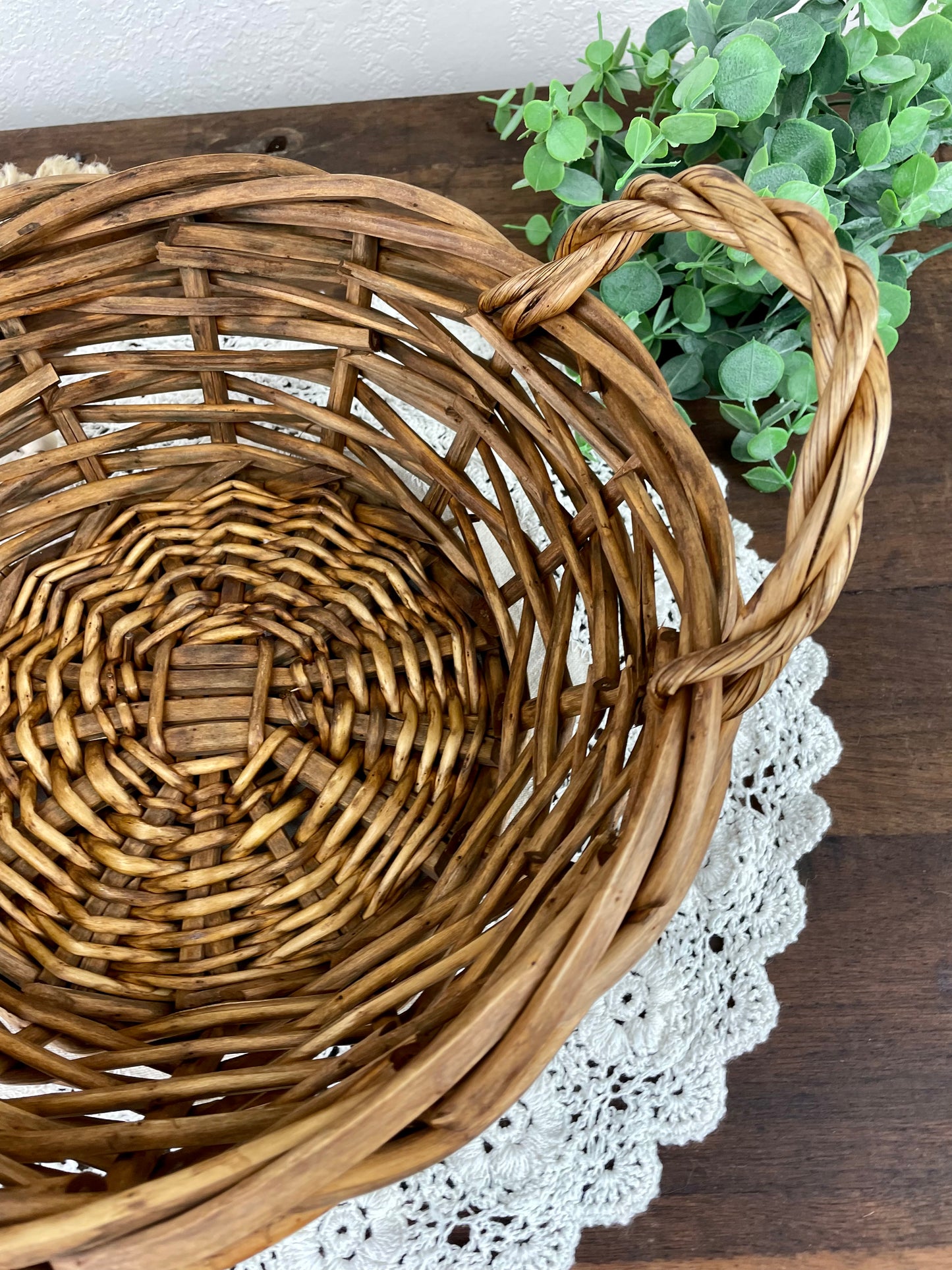 Vintage Chunky Wicker Basket with Handles