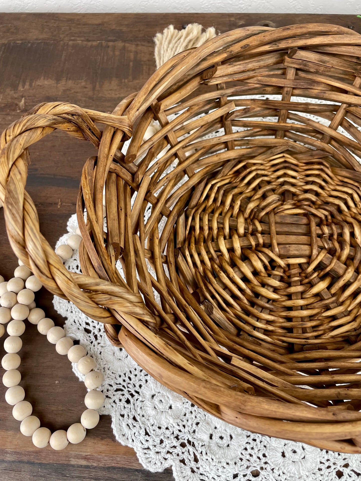 Vintage Chunky Wicker Basket with Handles