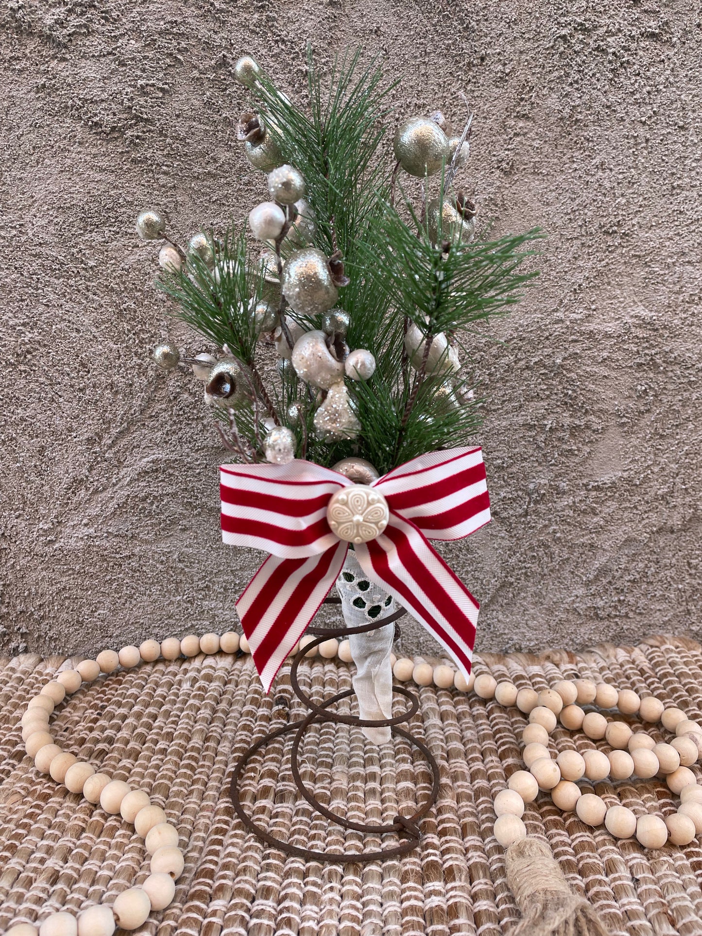 Handmade Upcycled Bed Spring Christmas Floral Arrangement- B