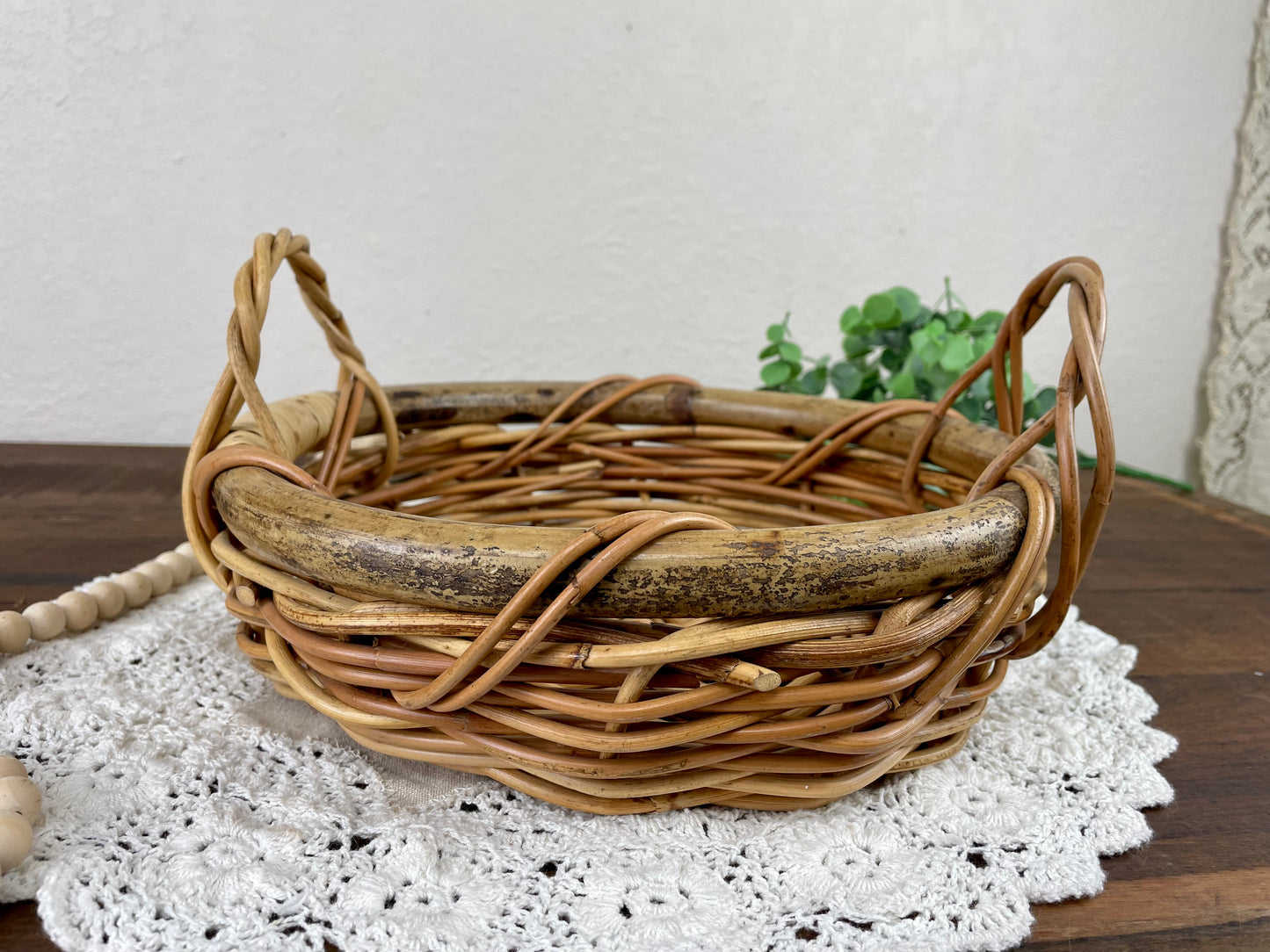 Vintage Chunky Wicker Tray with Handles