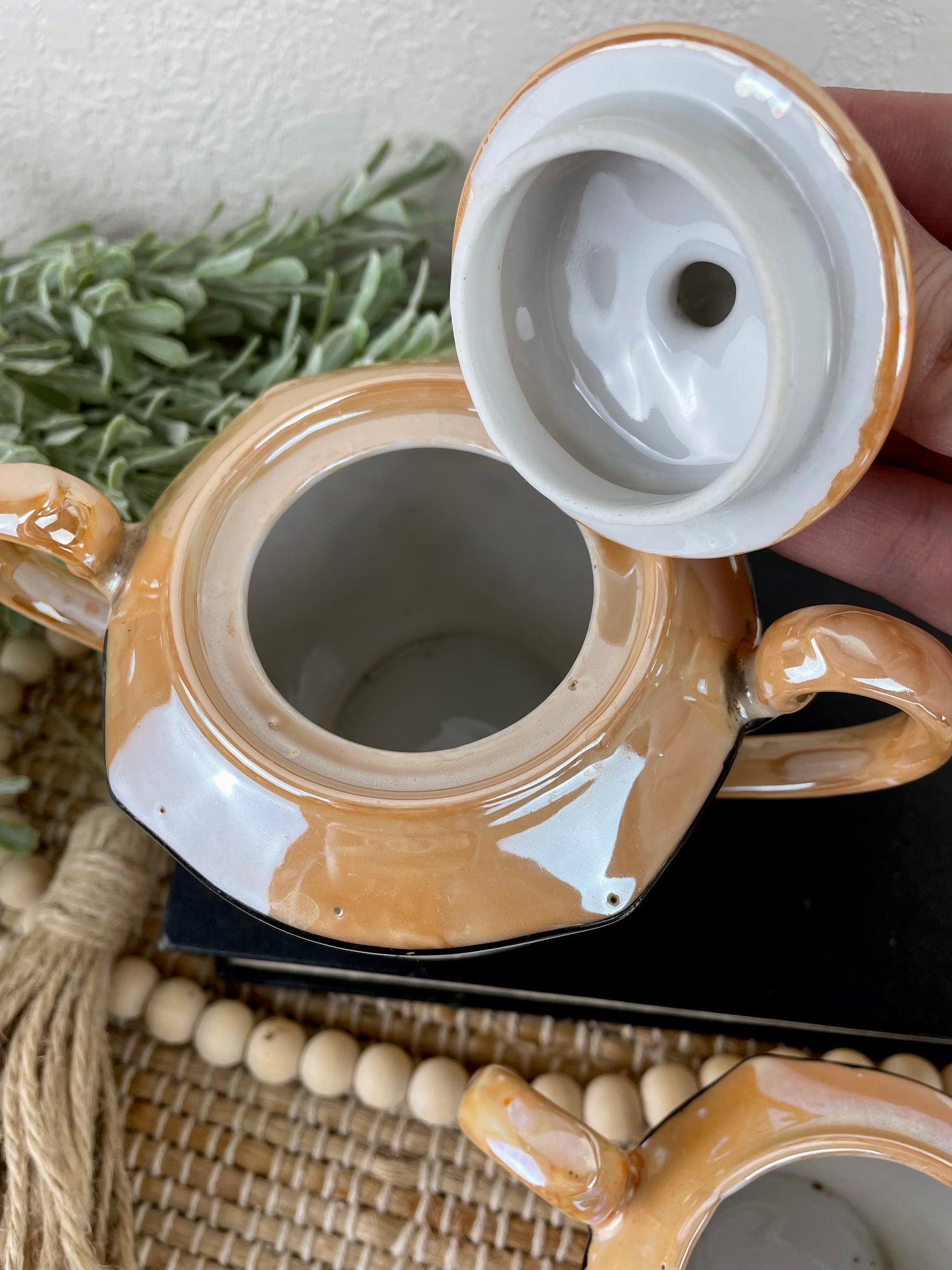 Vintage Hand Painted Japanese Lusterware Creamer & Sugar Set