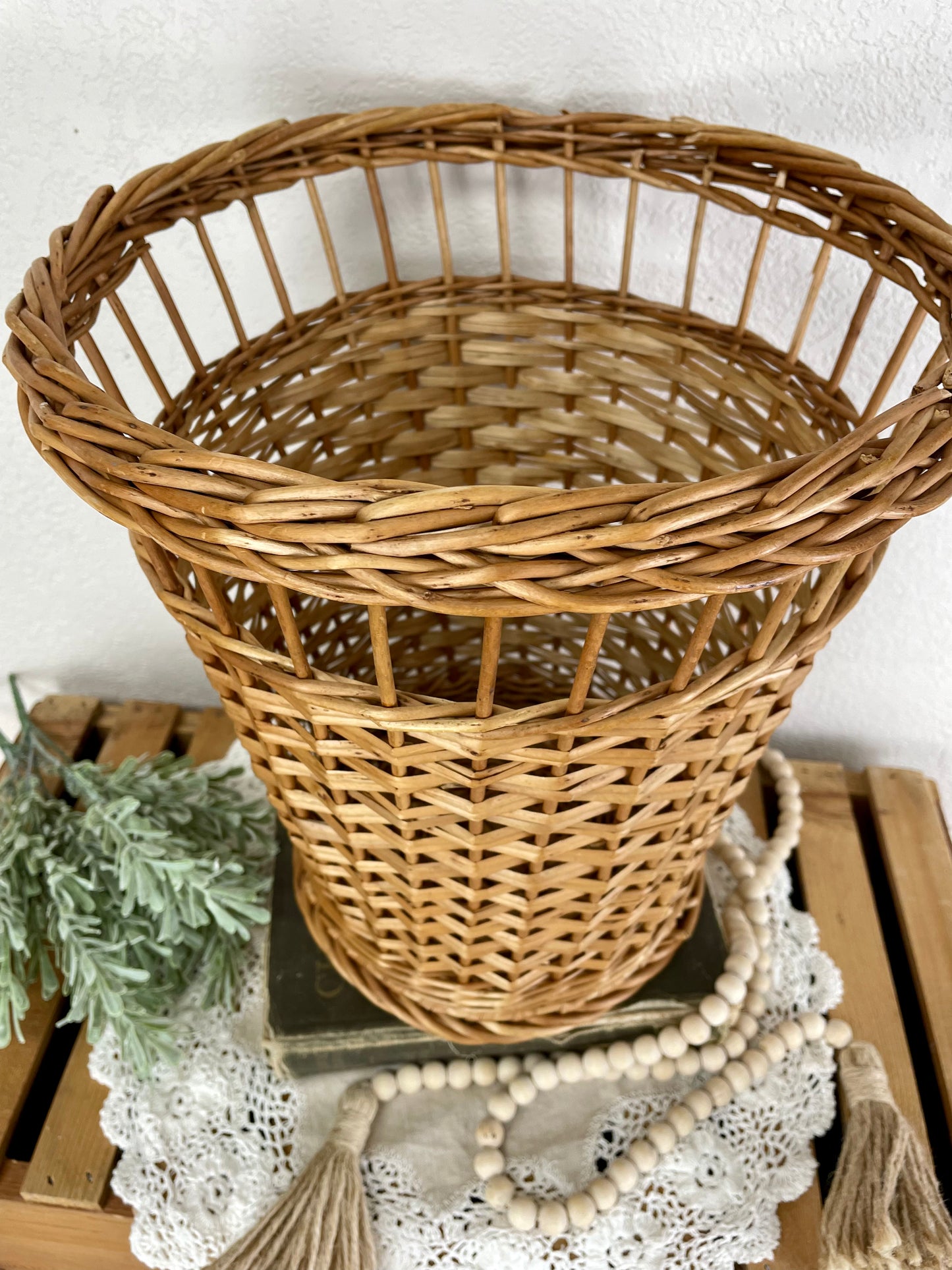 Vintage Tall Wicker Basket