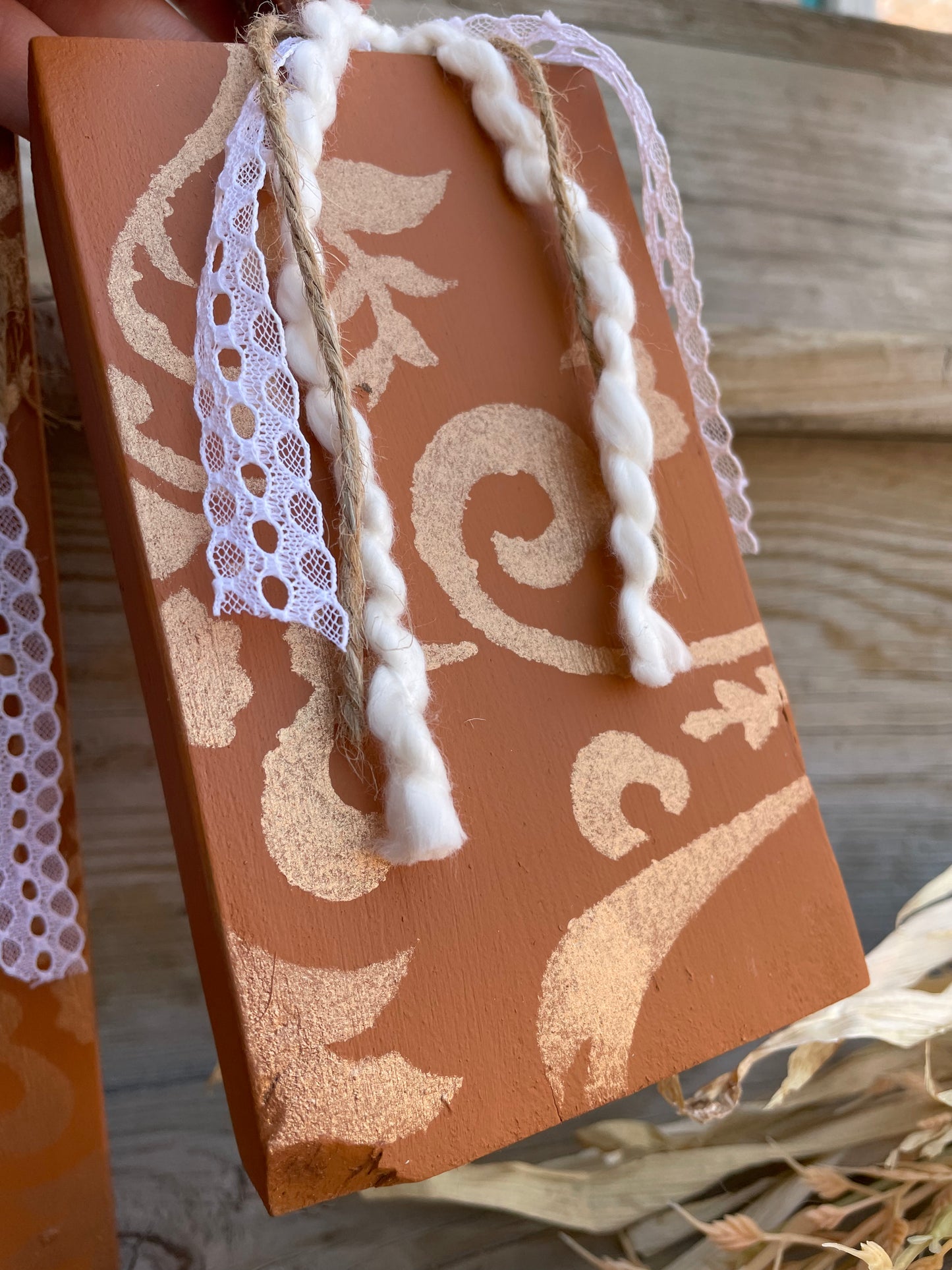 Handmade Reclaimed Rustic Orange & Metallic Pumpkin Set