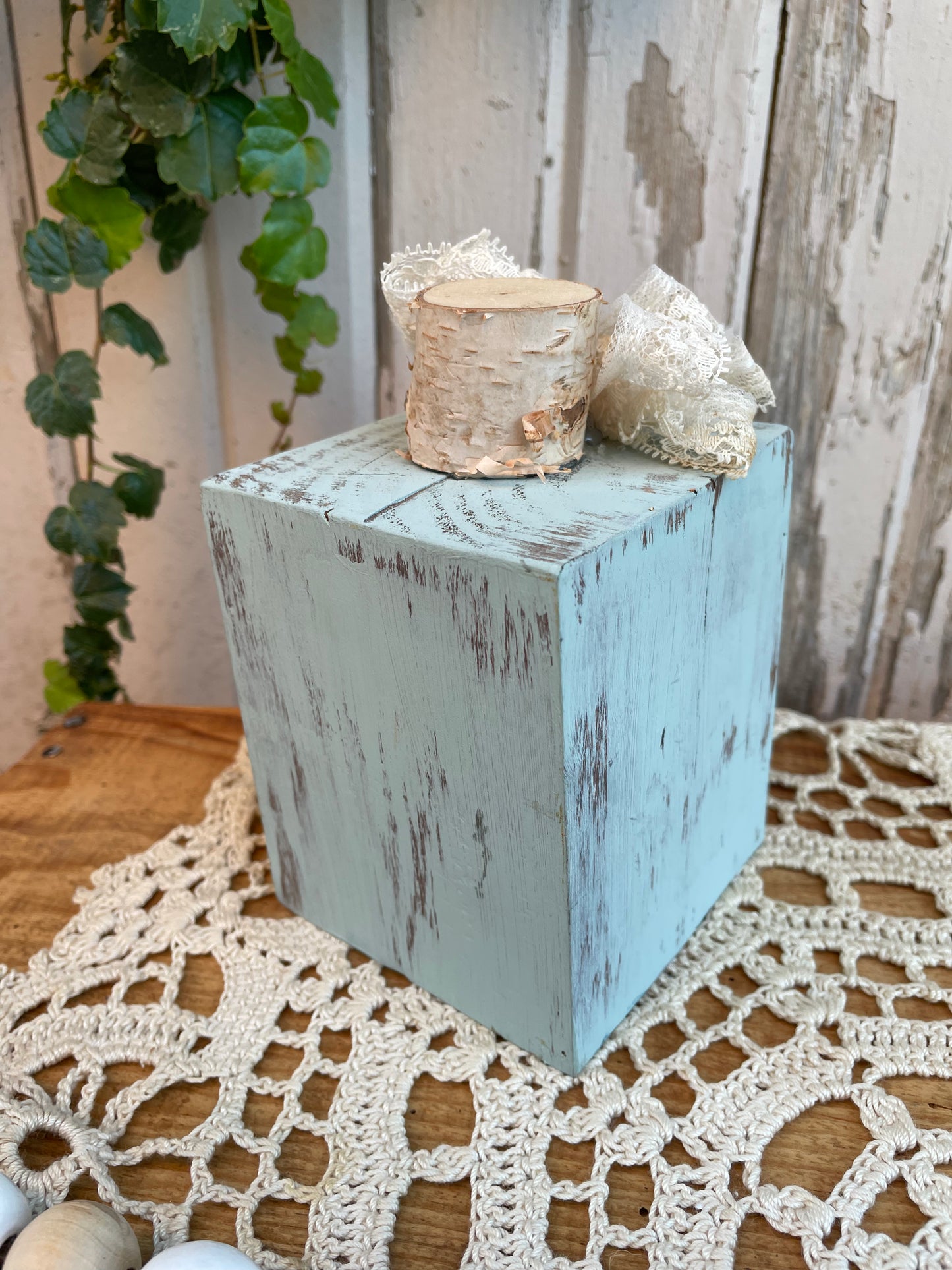Small Blue Reclaimed Wood Block Pumpkin