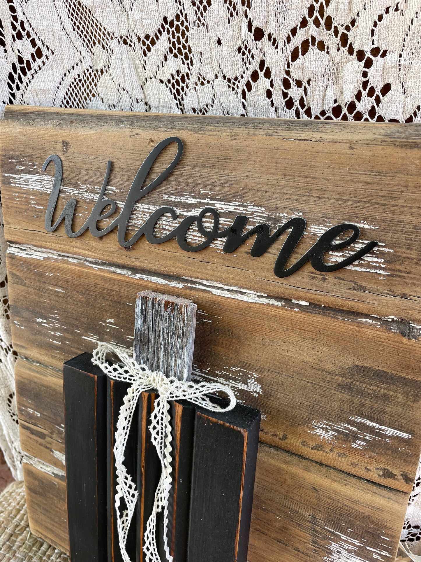 Handmade Barn Wood Black “Welcome” Pumpkin Sign