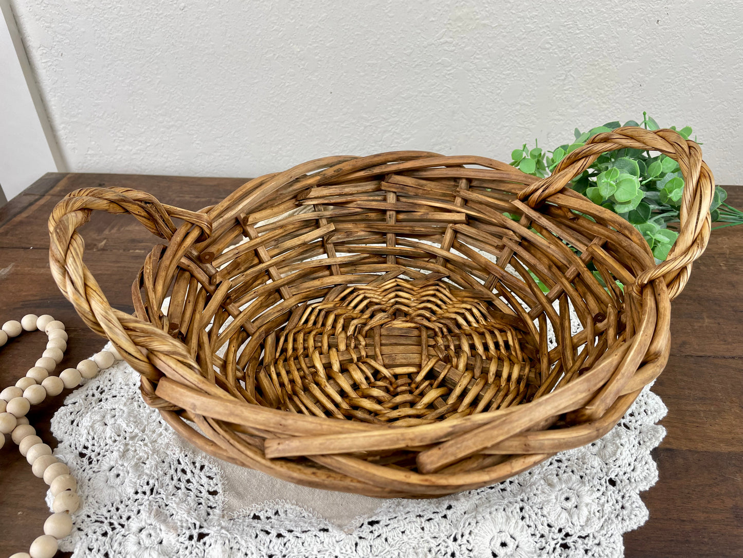 Vintage Chunky Wicker Basket with Handles