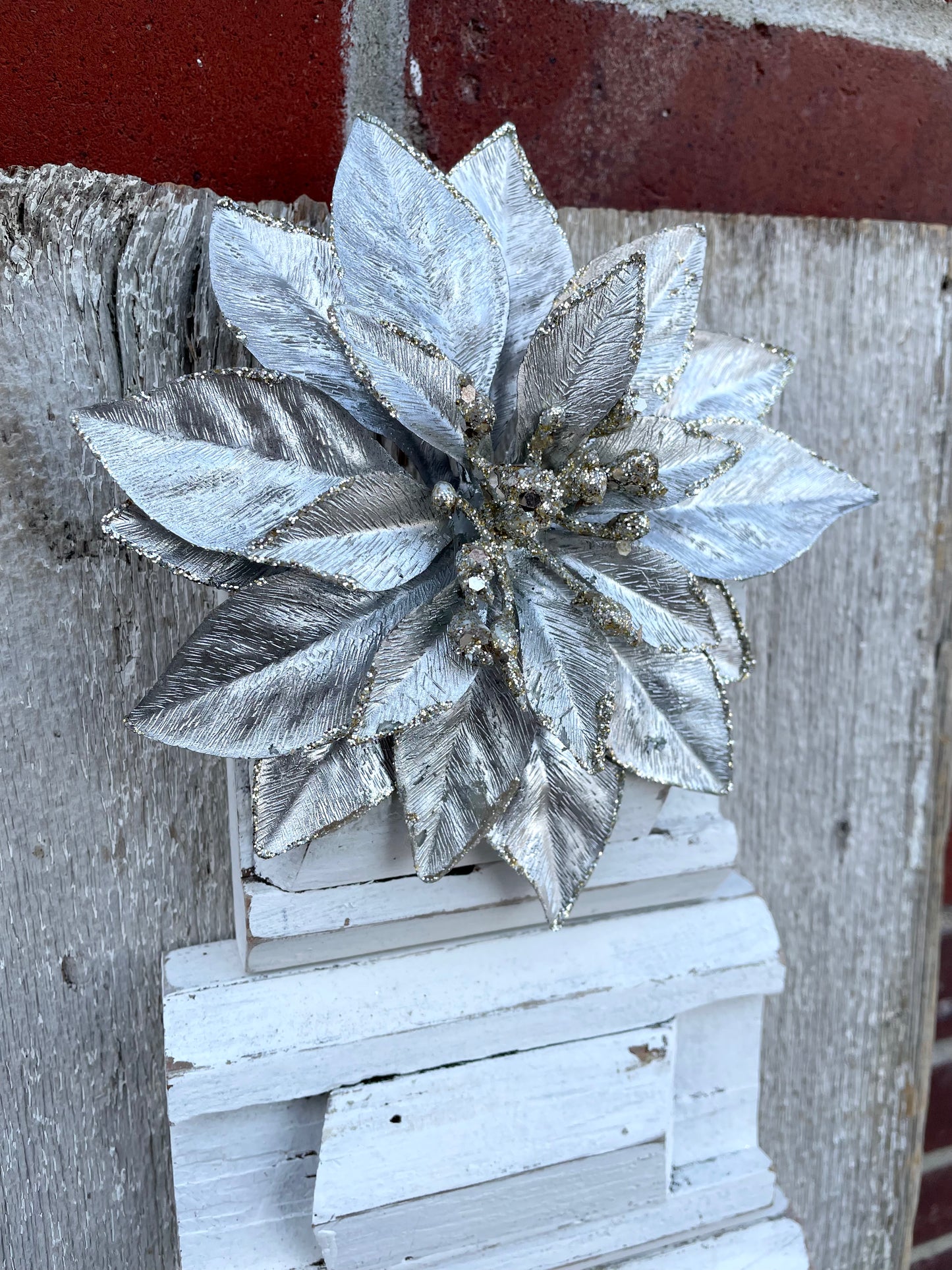 Handmade Reclaimed Wood Salvage Christmas Tree with Silver Flower