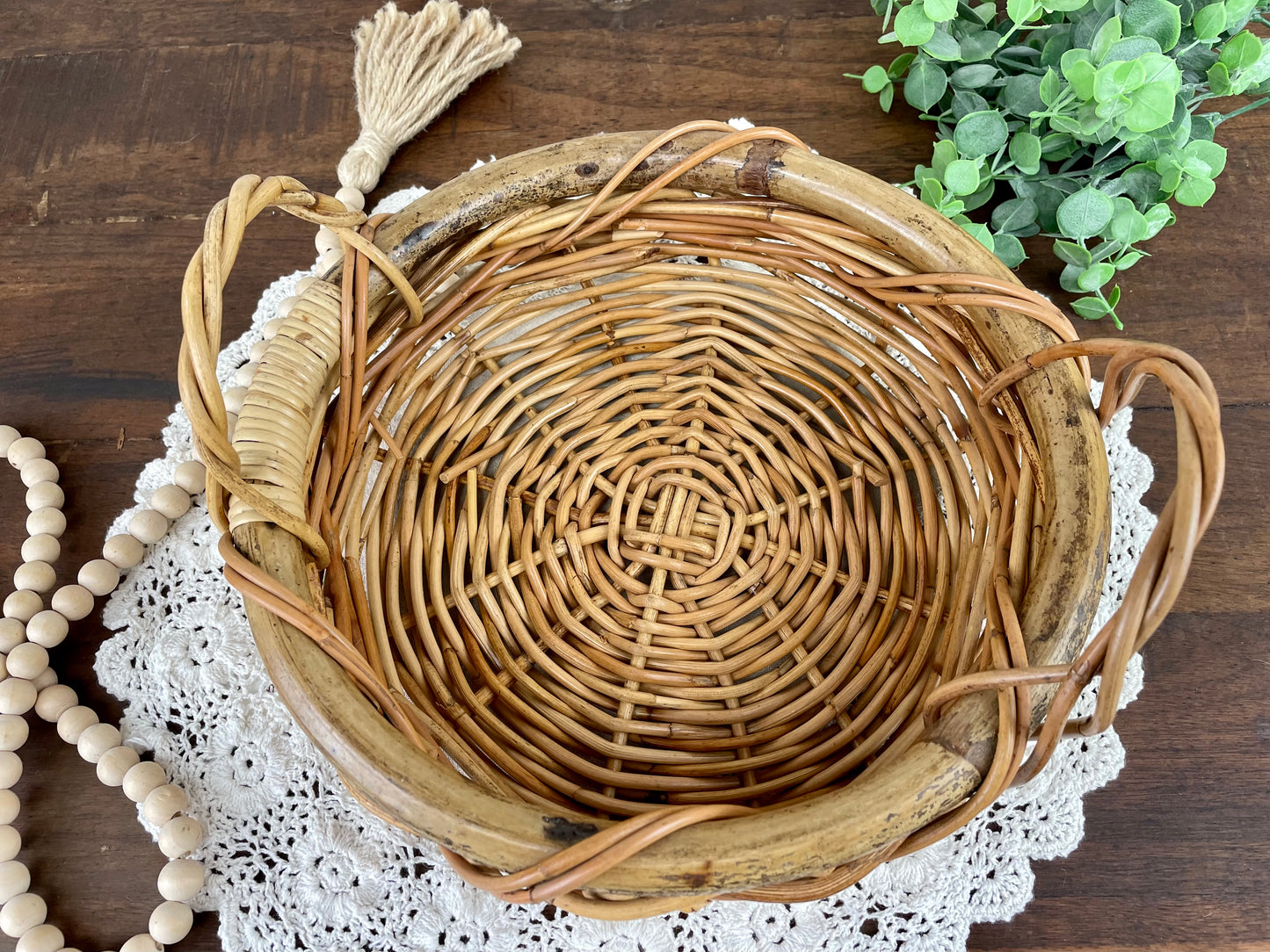 Vintage Chunky Wicker Tray with Handles