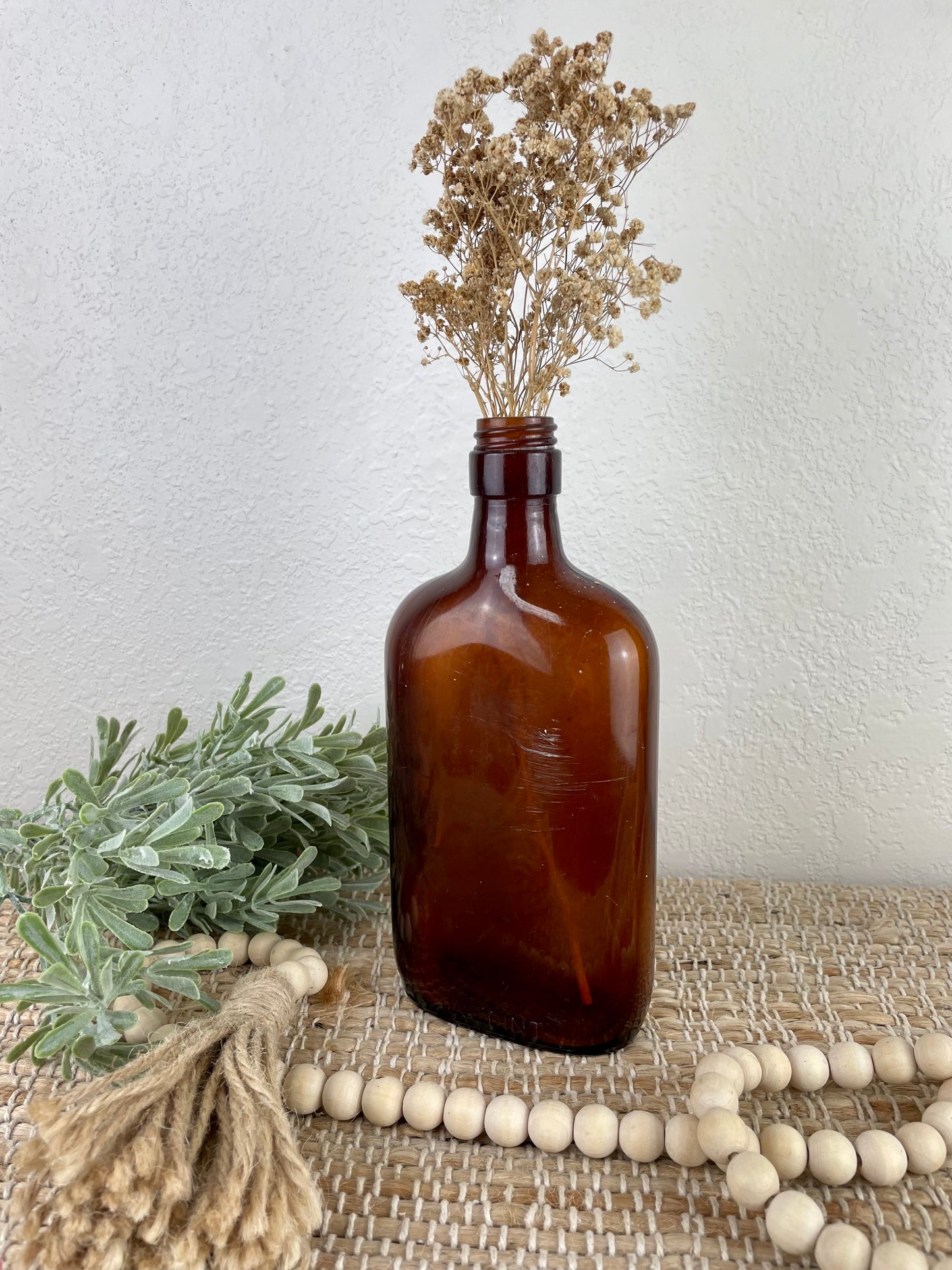 Vintage Amber Bottle with Dried Florals