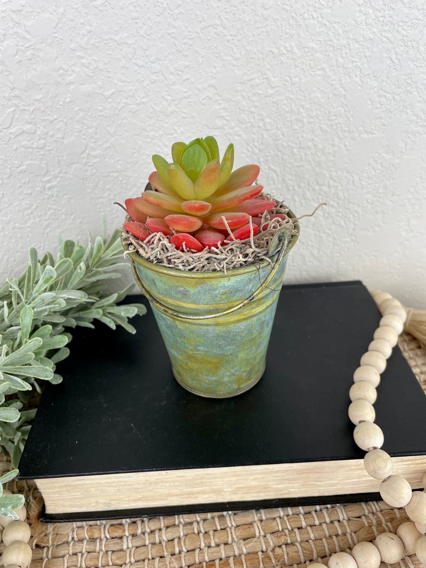 Handmade Faux Succulent Bucket Plant