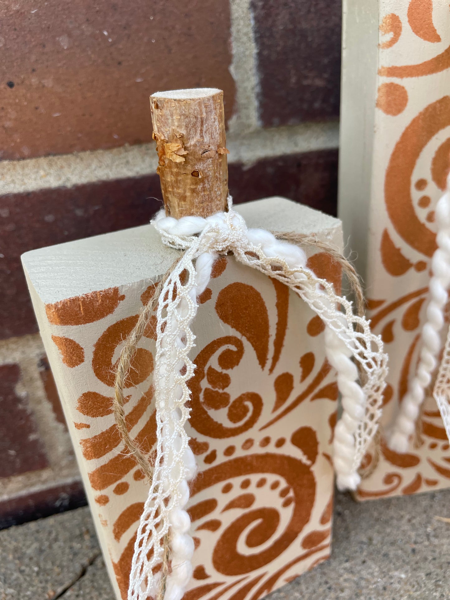 Handmade Reclaimed Light Beige and Metallic Orange Pumpkin Set