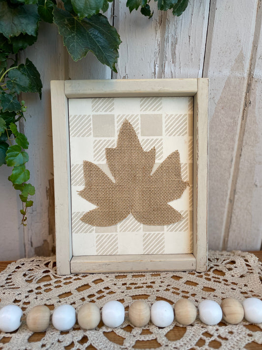 Handmade Reclaimed Wood Burlap Leaf Sign