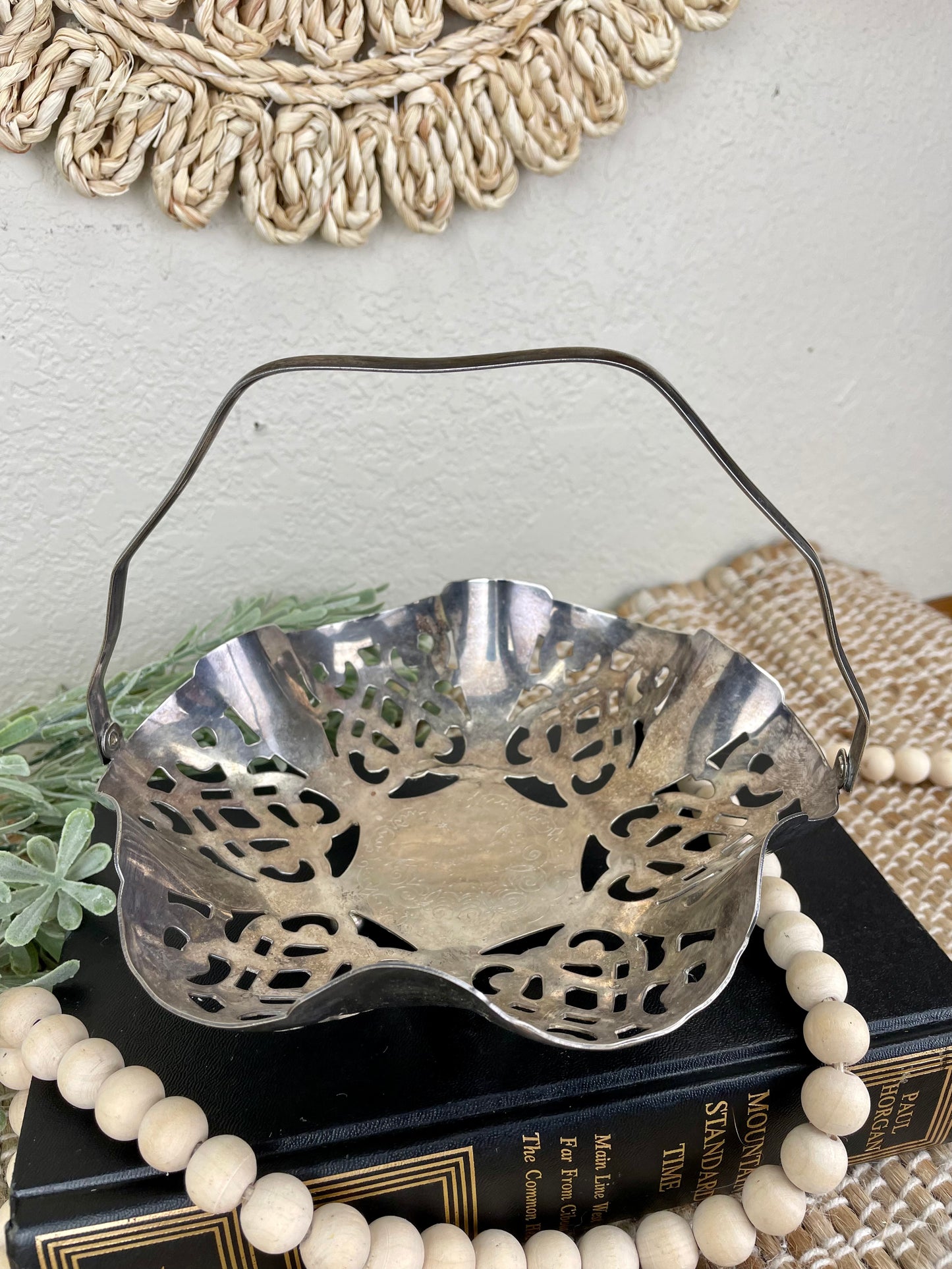 Vintage Ornate Silver Swing Basket