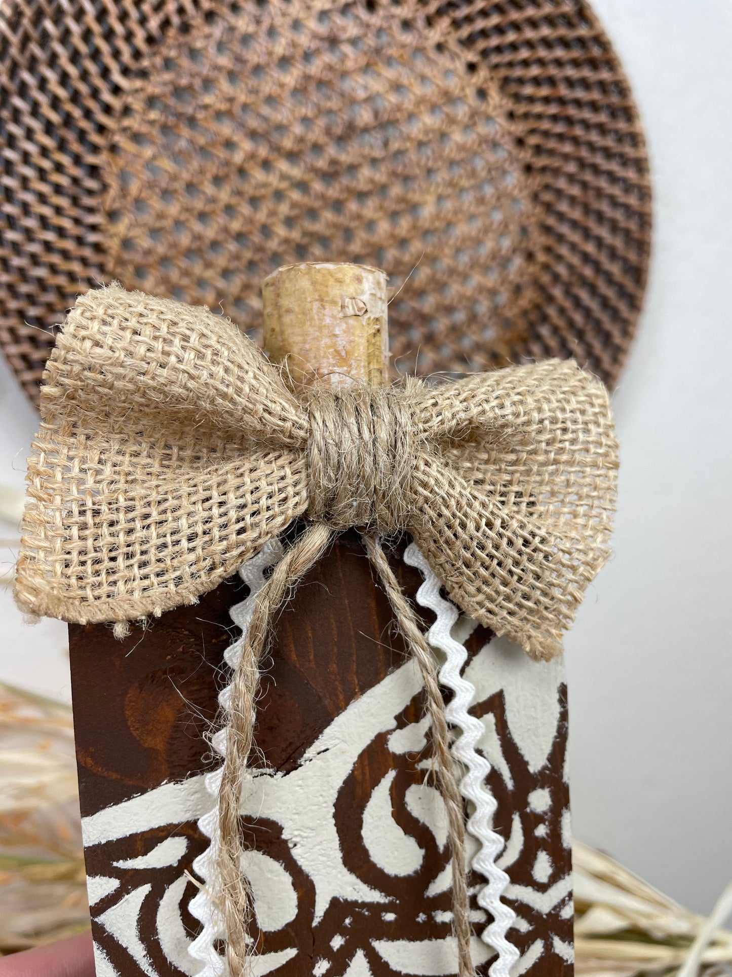 Handmade Reclaimed Wood Boho Pumpkin with Bow