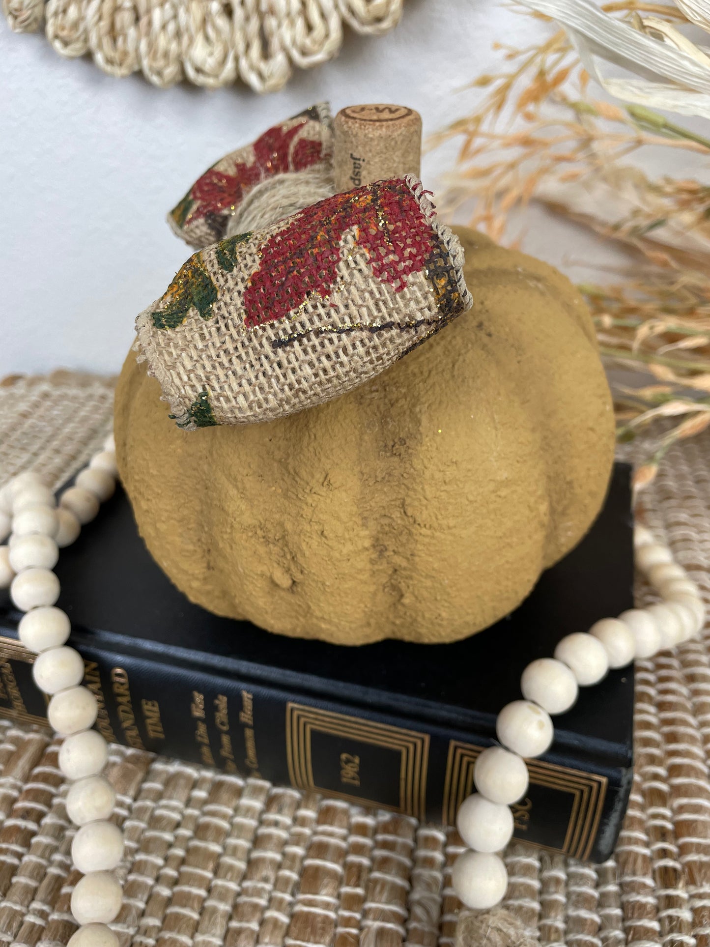 Handmade Textured Yellow Pumpkin with Bow