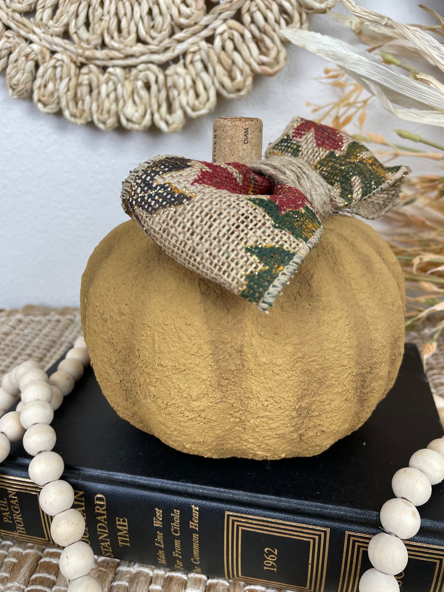 Handmade Textured Yellow Pumpkin with Bow