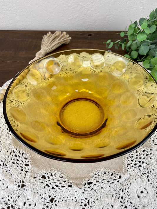 Vintage Mid Century Yellow Thumbprint Patterned Serving Bowl