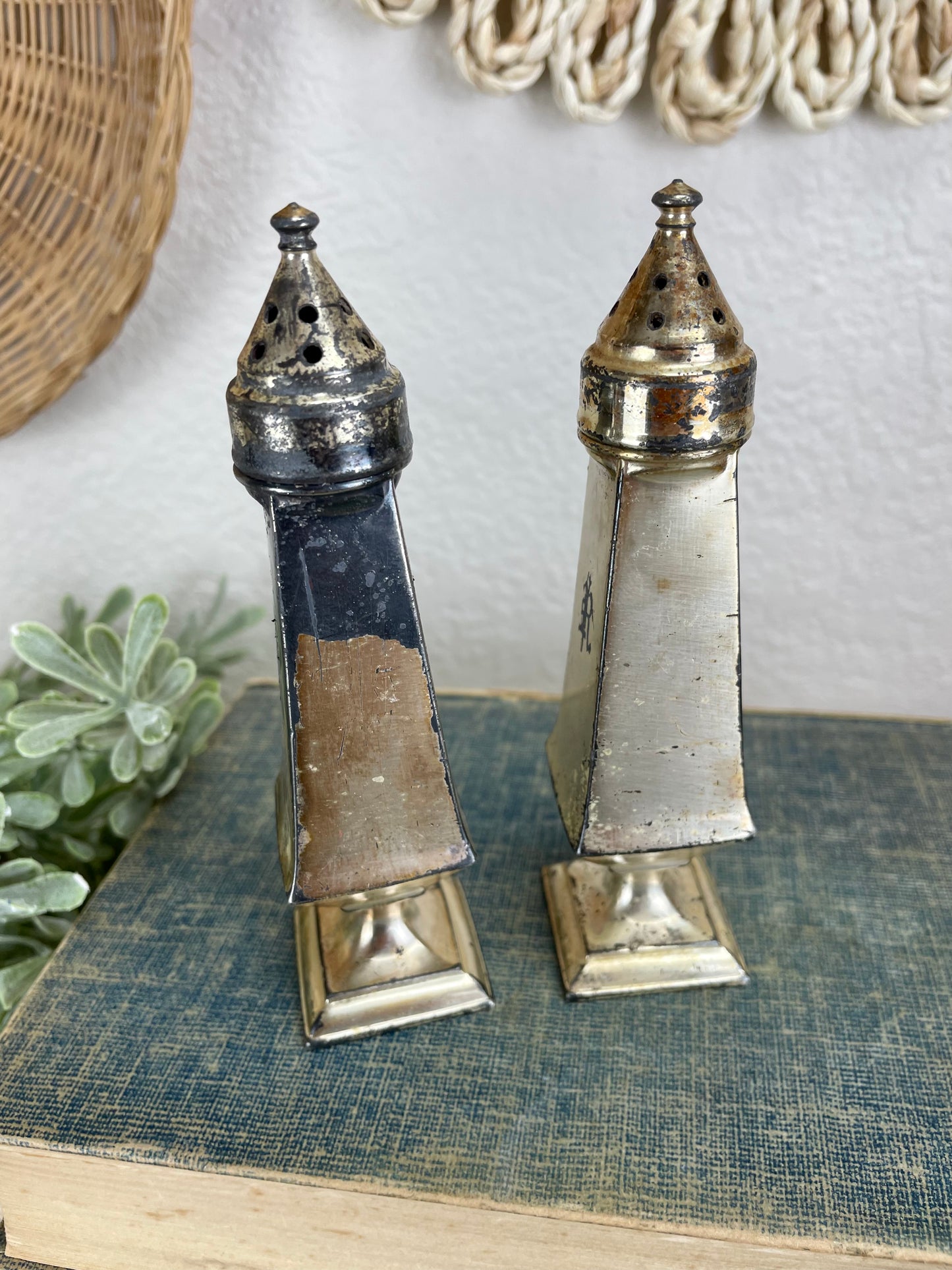 Vintage Silver Salt & Pepper Shakers with Natural Patina