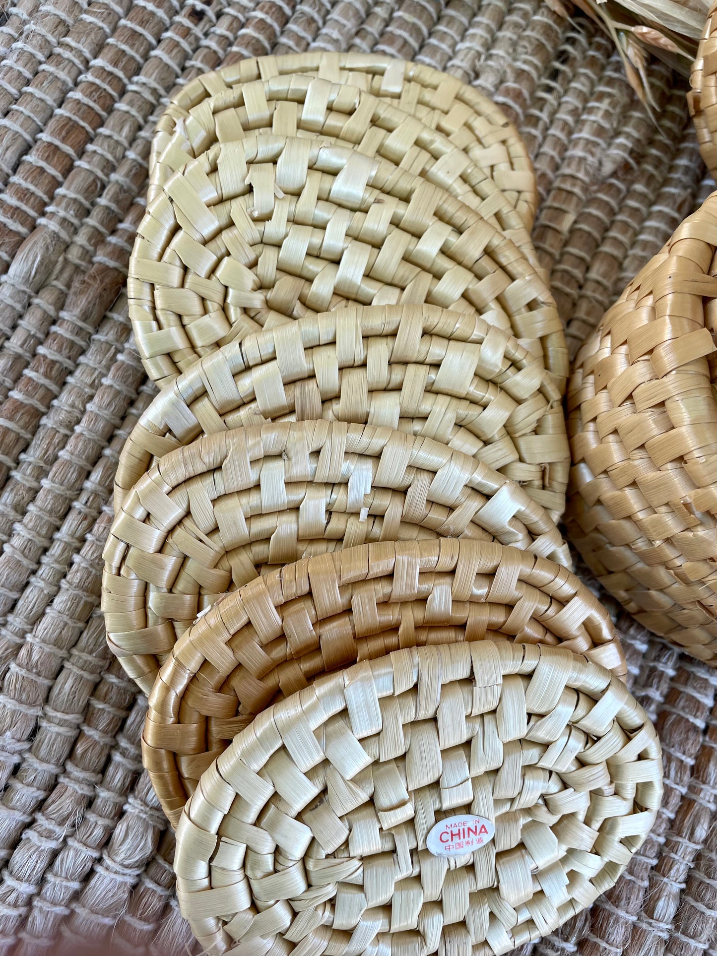 Vintage Wicker Coaster Set with Holder