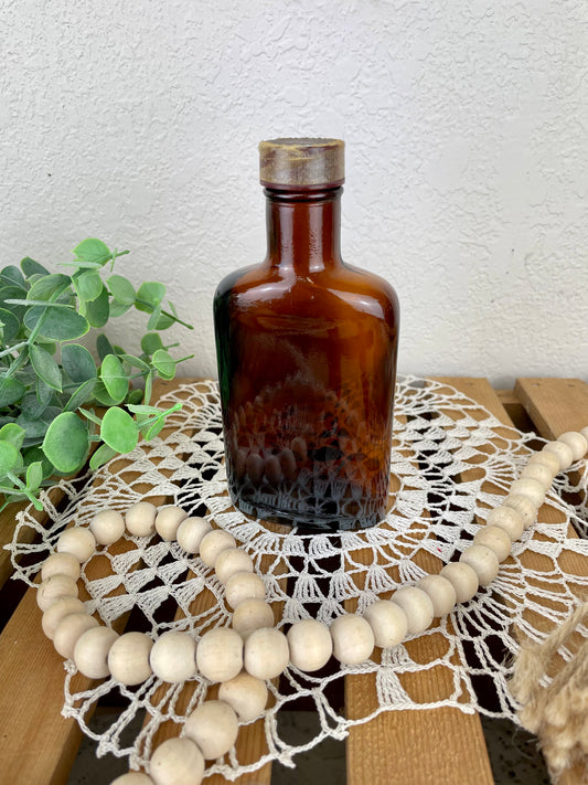 Vintage Amber Bottle with Lid