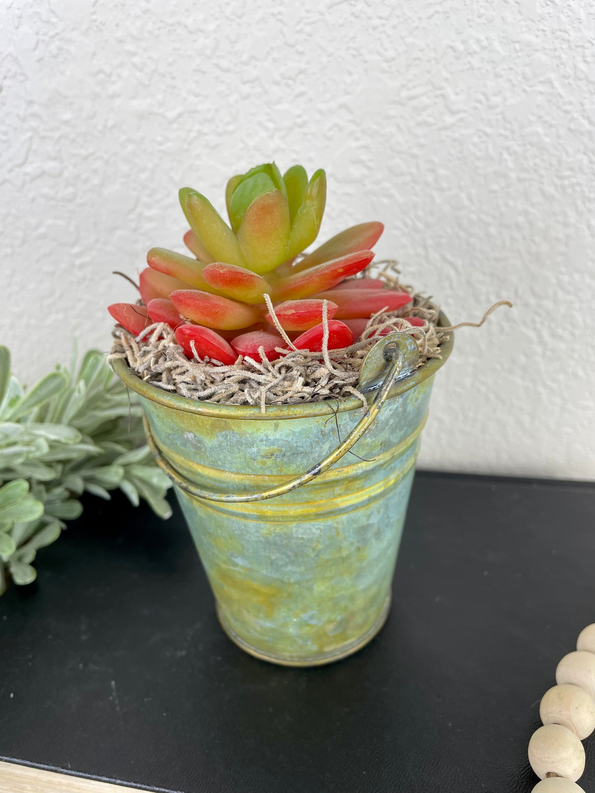 succulent bucket Handmade Faux Succulent Bucket Plant
