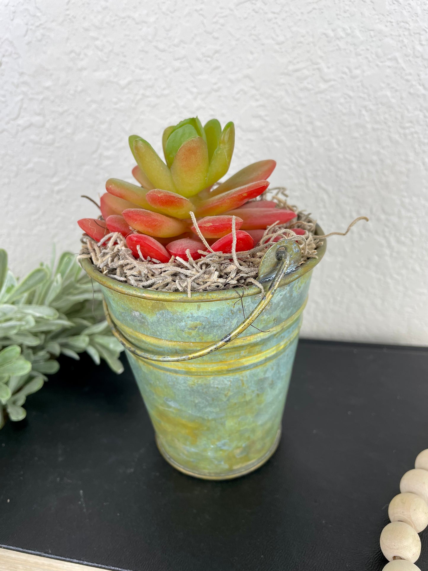 Handmade Faux Succulent Bucket Plant