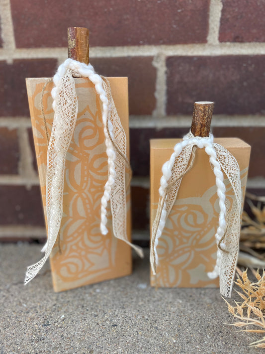 Handmade Reclaimed Light Peach & Beige Boho Pumpkin Set
