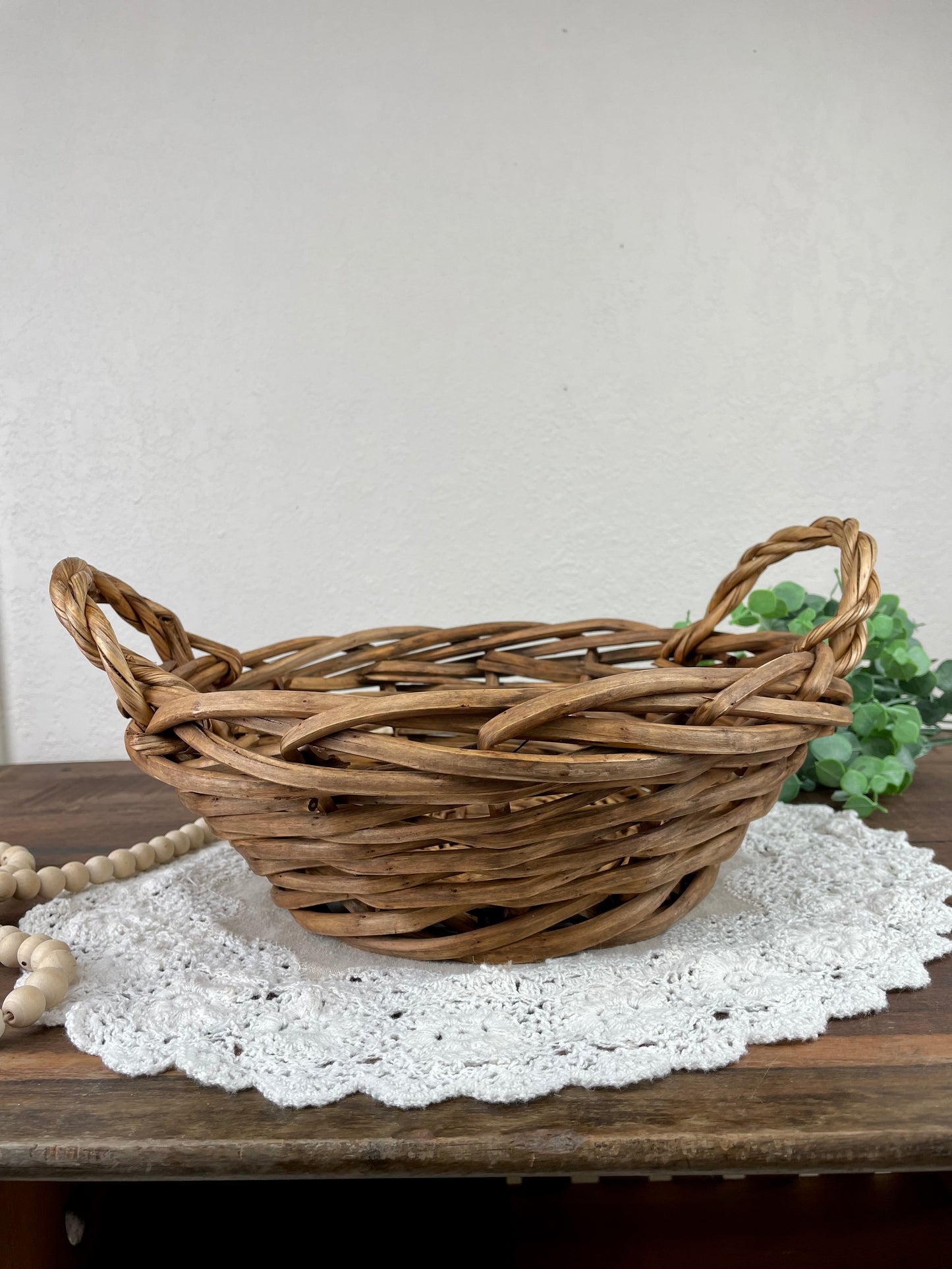 Vintage Chunky Wicker Basket with Handles