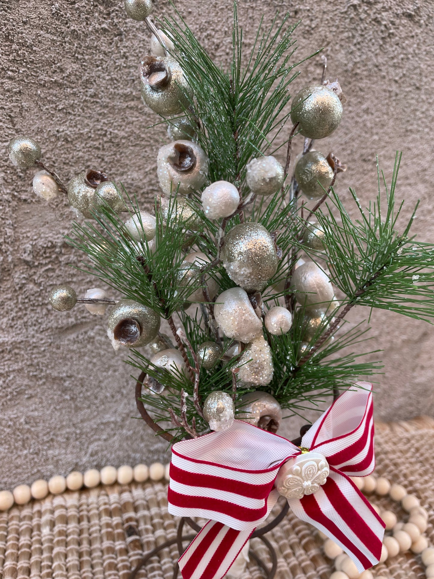 Handmade Upcycled Bed Spring Christmas Floral Arrangement- B