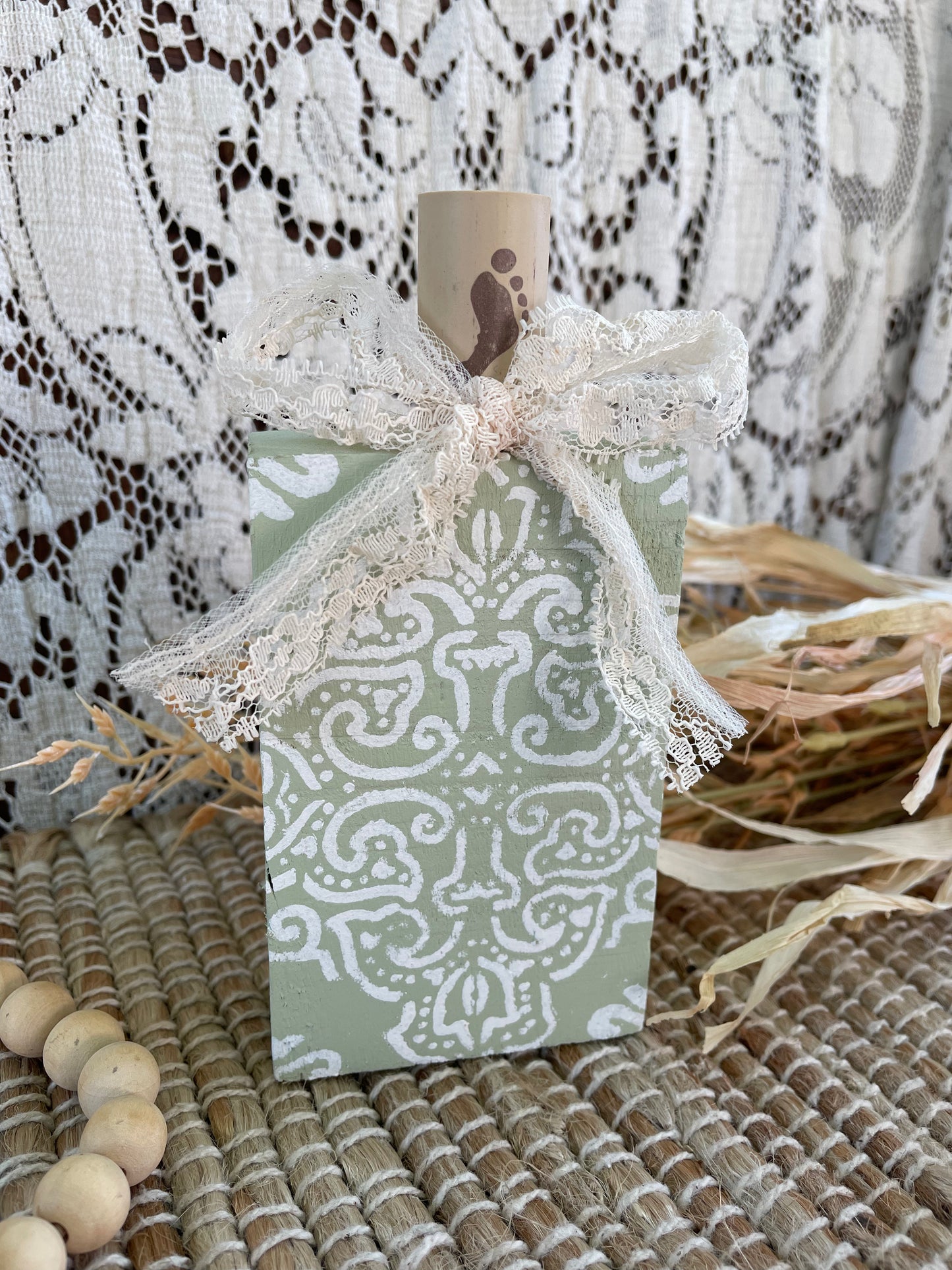 Handmade Reclaimed Wood Light Sage Boho Pumpkin