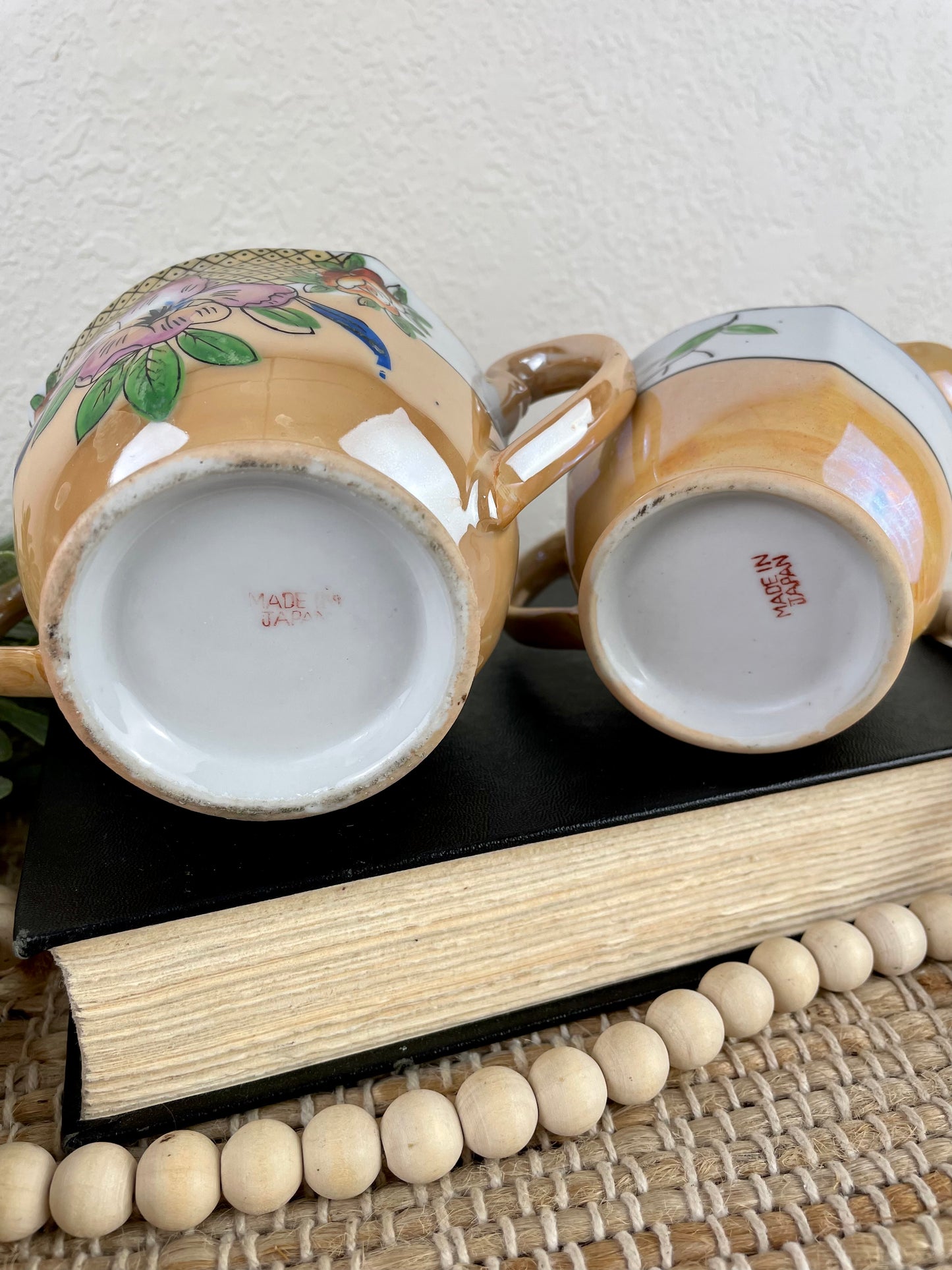 Vintage Hand Painted Japanese Lusterware Creamer & Sugar Set