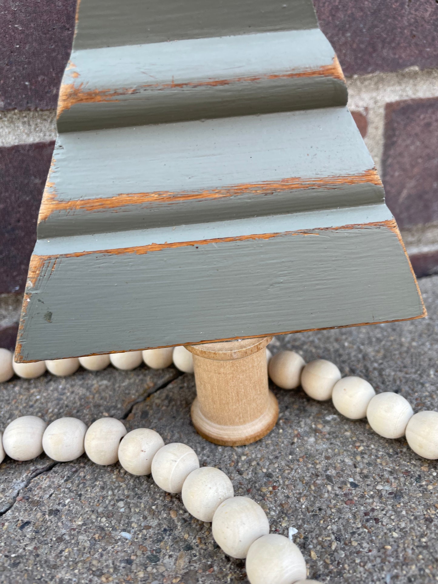 Upcycled Small Sage Green Vintage Trim Christmas Tree with White Poinsettia