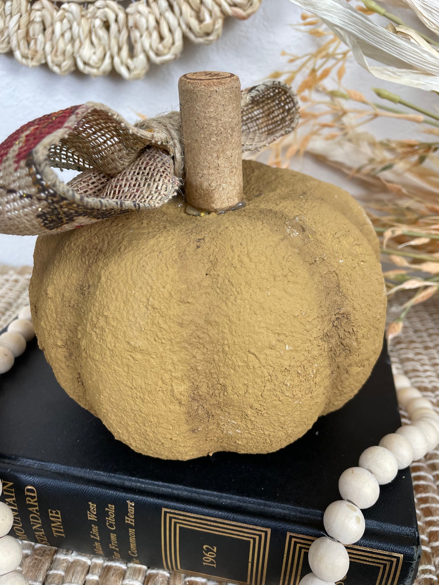 Handmade Textured Yellow Pumpkin with Bow