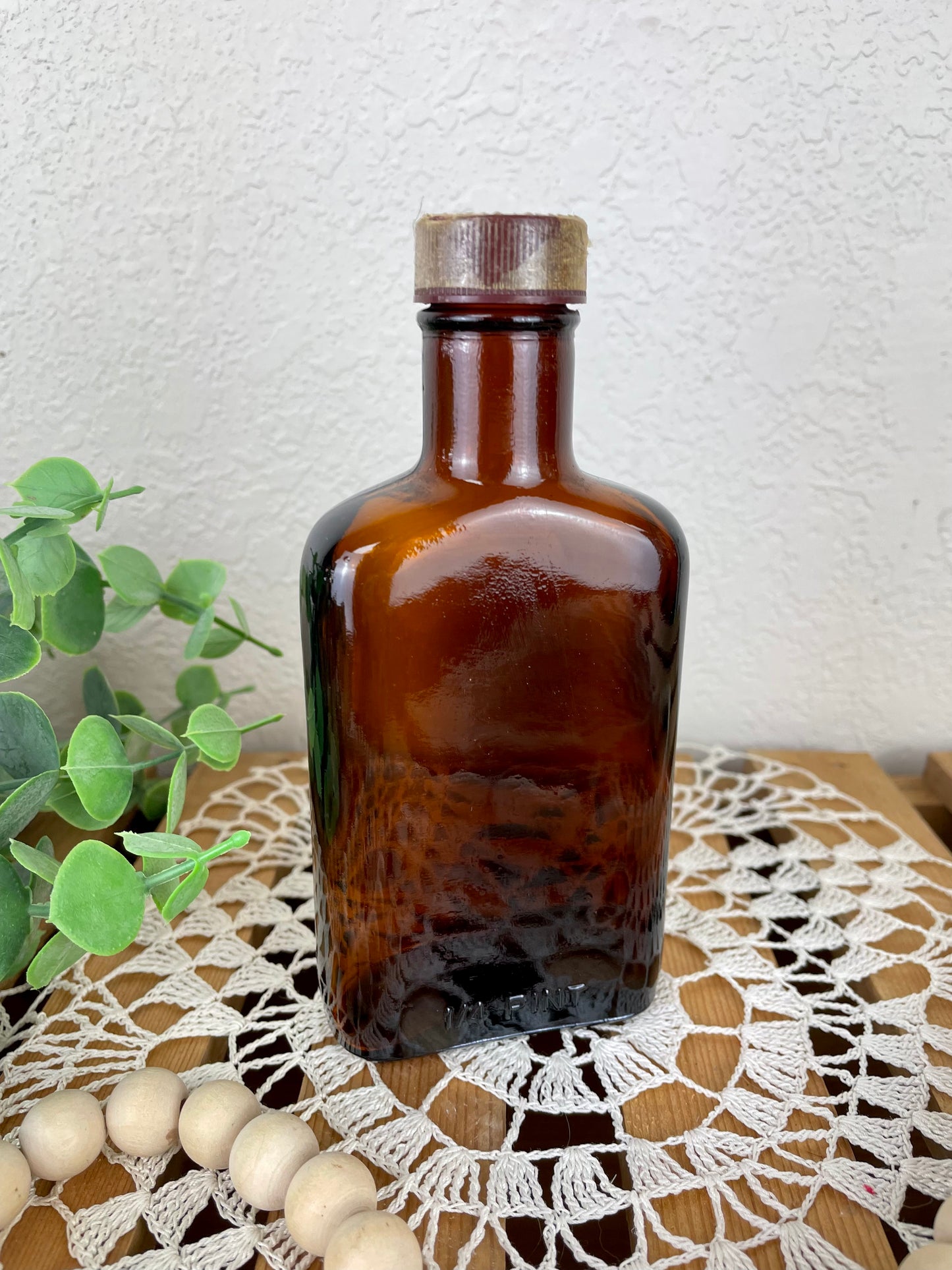 Vintage Amber Bottle with Lid