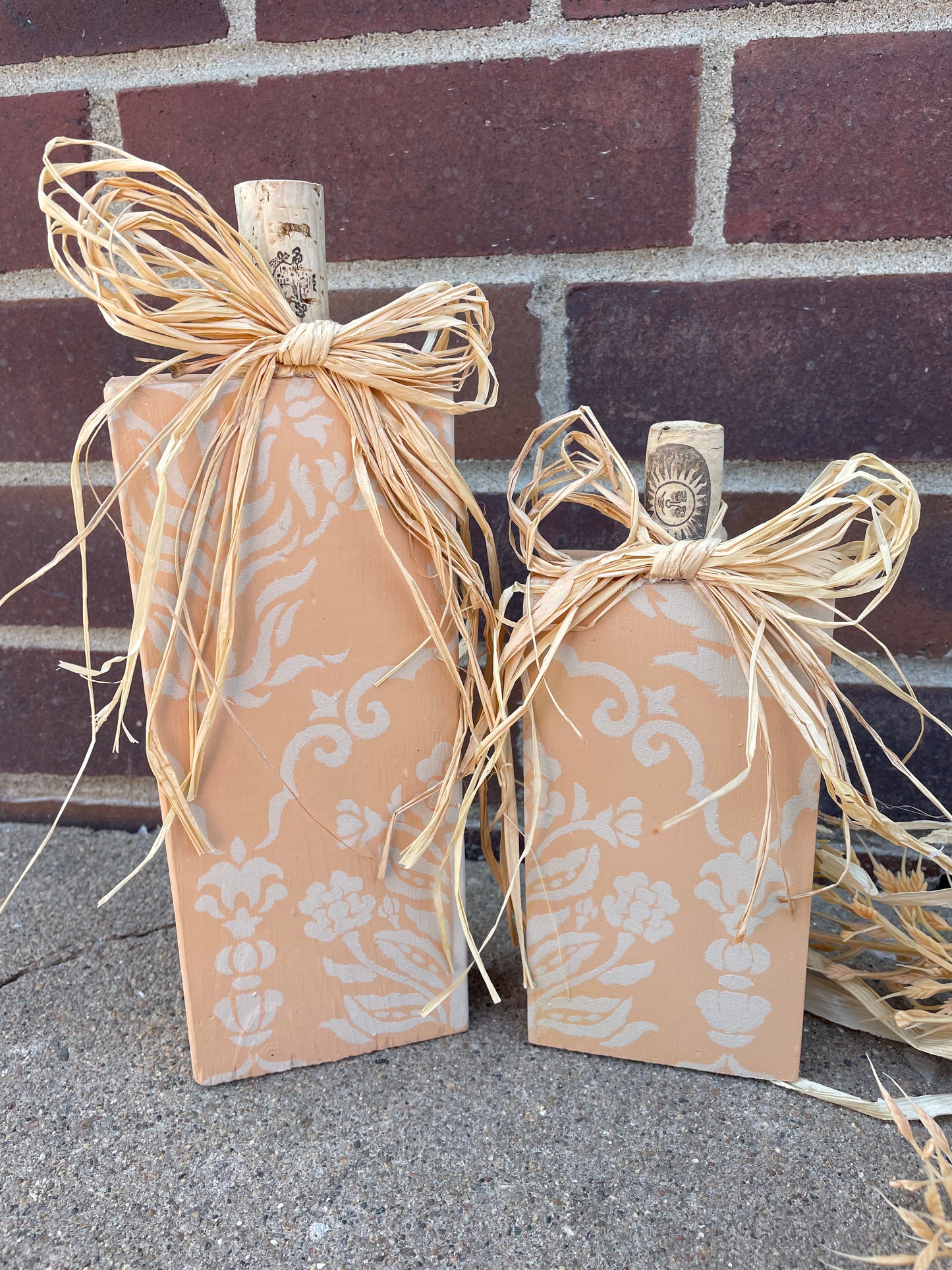 Handmade Reclaimed Light Peach and Beige Pumpkin Set