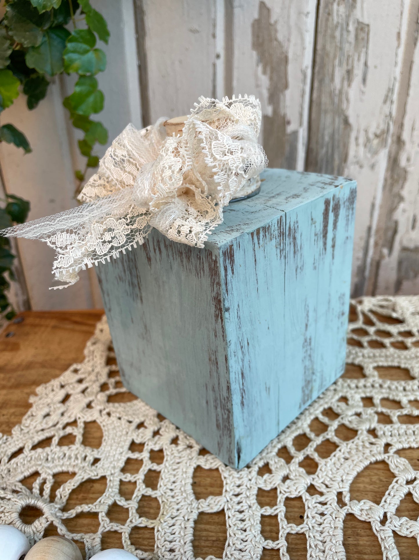 Small Blue Reclaimed Wood Block Pumpkin