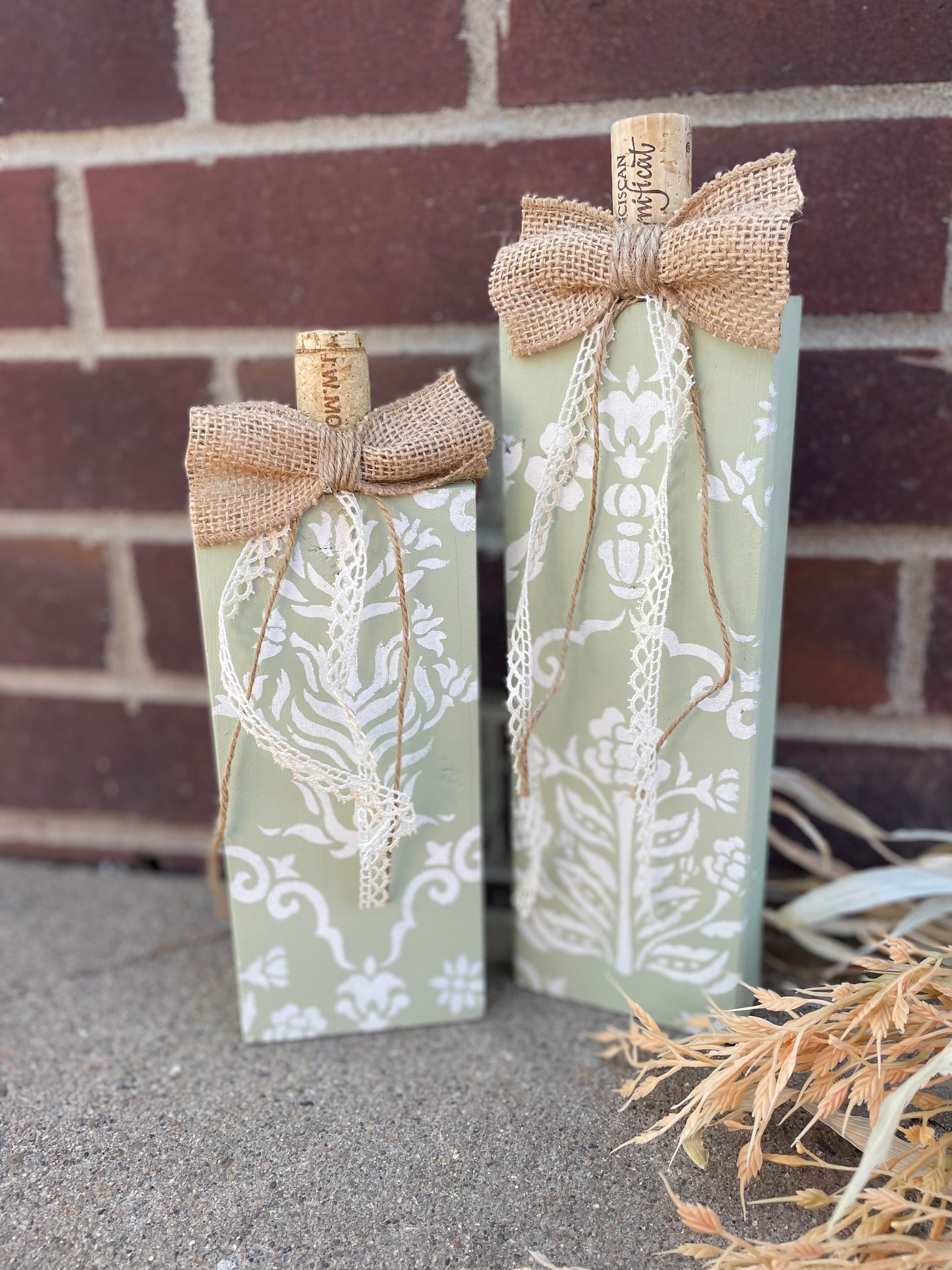 Handmade Reclaimed Light Sage Boho Patterned Pumpkin Set